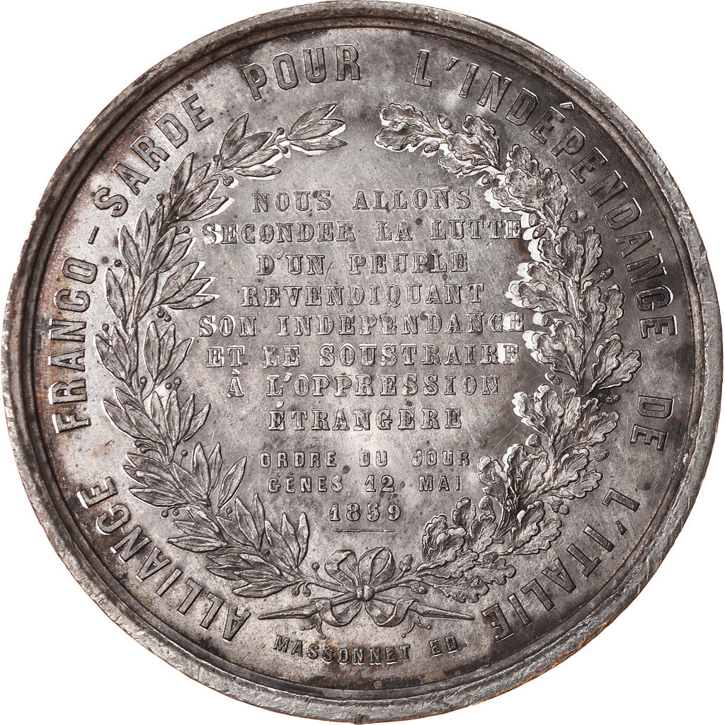 Italie, Médaille, Napoléon III, Alliance Franco-Sarde pour l'Indépendance de