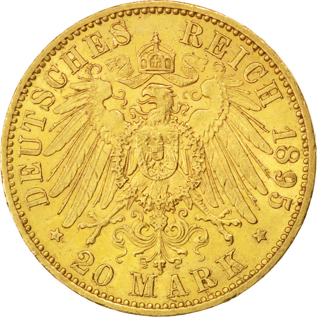 German States, 20 Mark, 1895, Berlin, KM #521, AU(50-53), Gold, 8.00