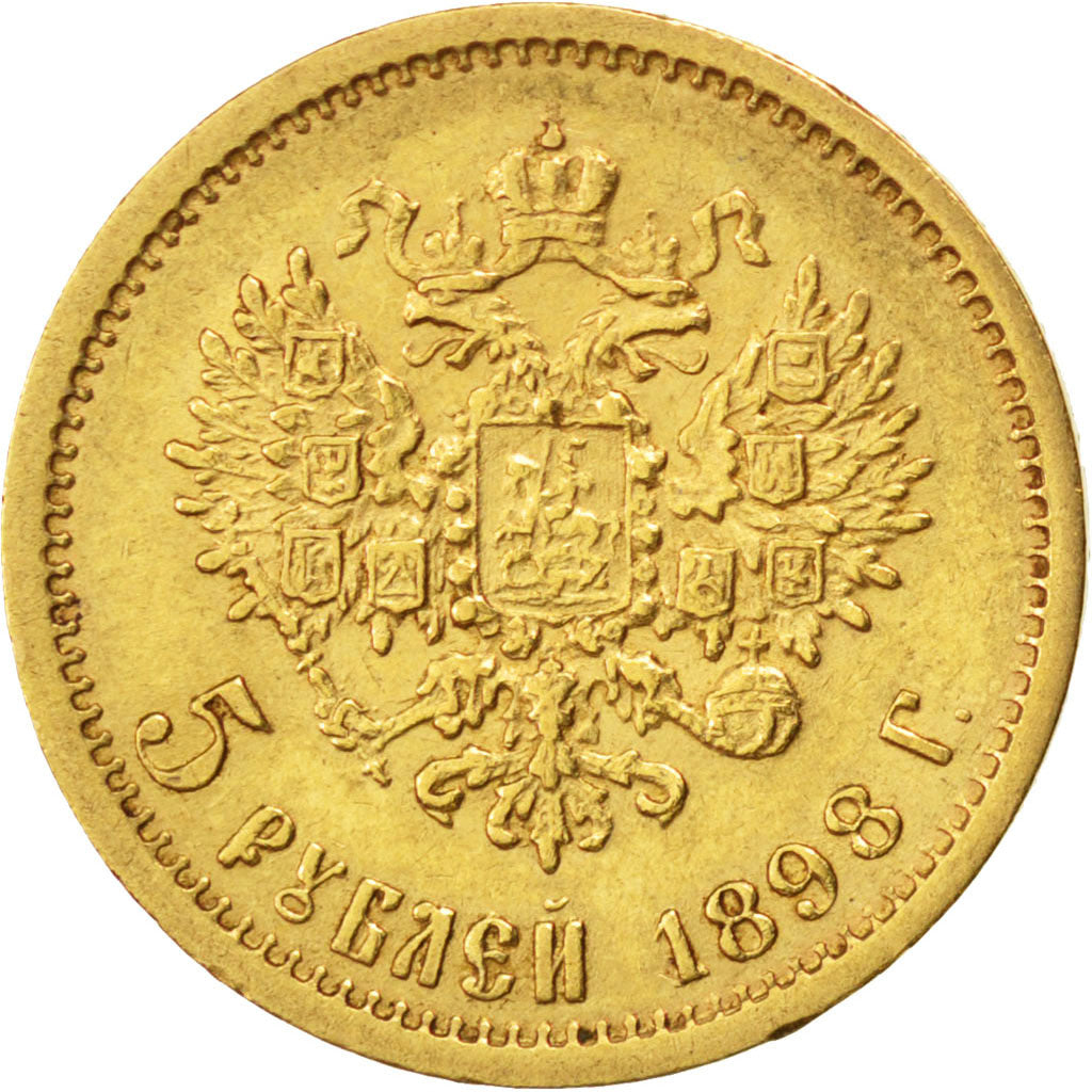 RUSSIA, 5 Roubles, 1898, St. Petersburg, KM #62, EF(40-45), Gold, 4.29