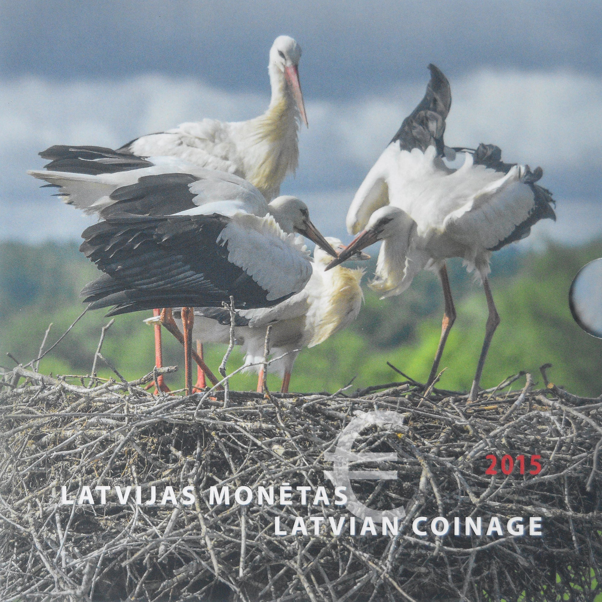 Latvia, Set 1c. to 2€, Cigogne, 2015, Latvijas Banka, BU, MS(65-70)