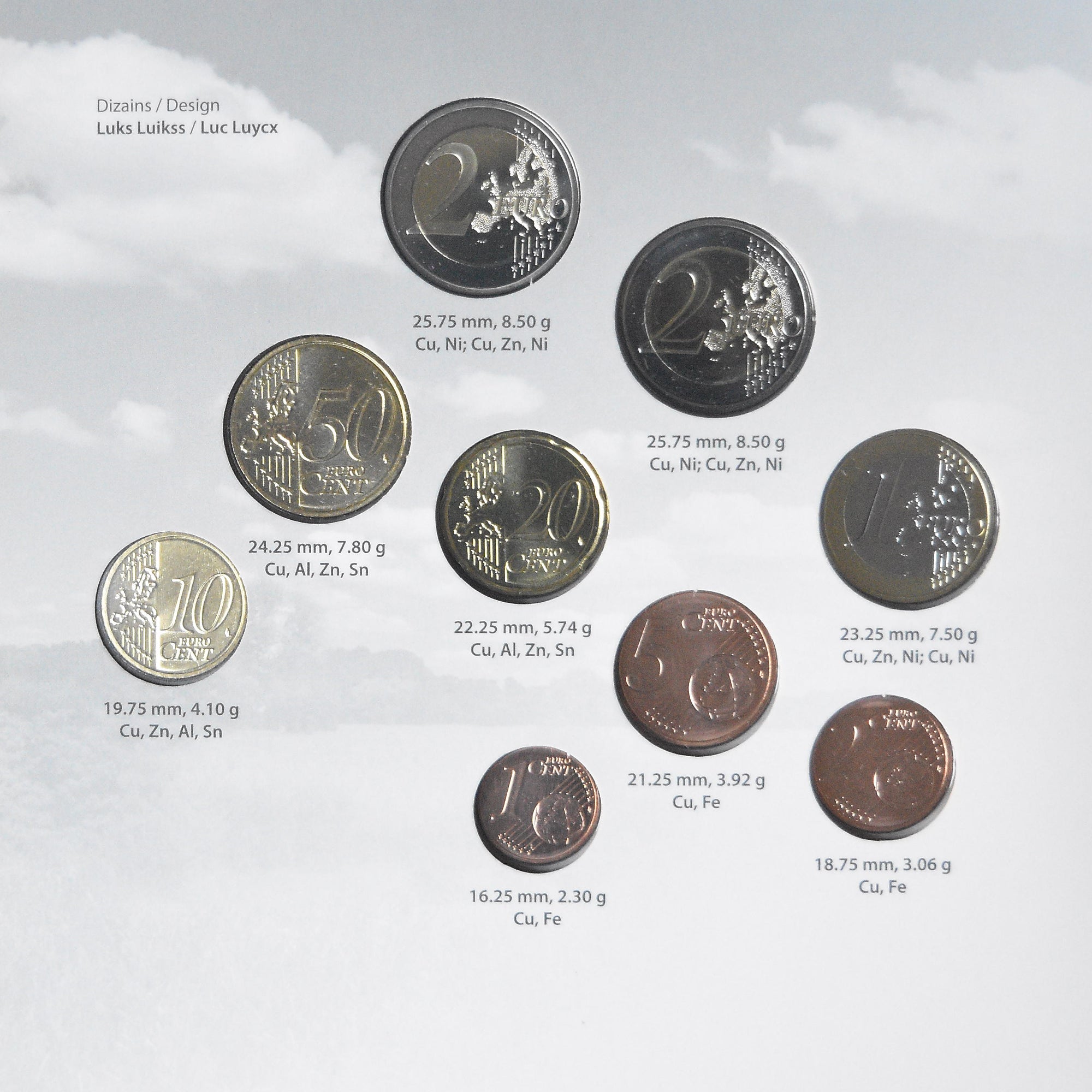 Latvia, Set 1c. to 2€, Cigogne, 2015, Latvijas Banka, BU, MS(65-70)