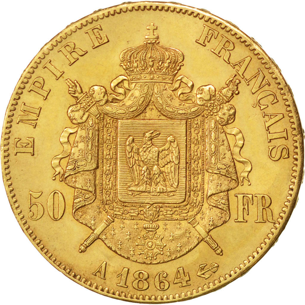 Second Empire, 50 Francs or Napoléon III tête laurée, 1864 A, Paris, Gadoury 111