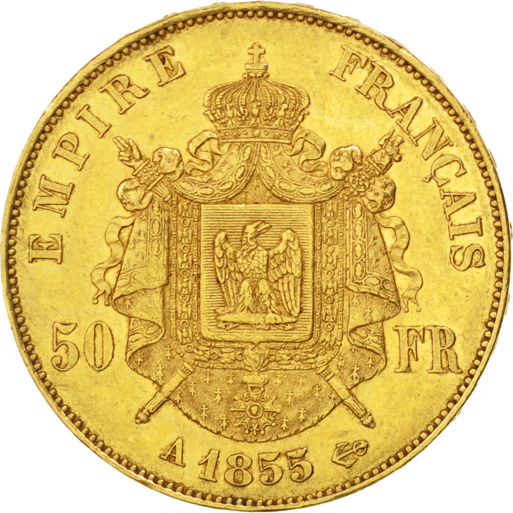 FRANCE, Napoléon III, 50 Francs, 1855, Paris, KM #785.1, AU(50-53), Gold, Gadour