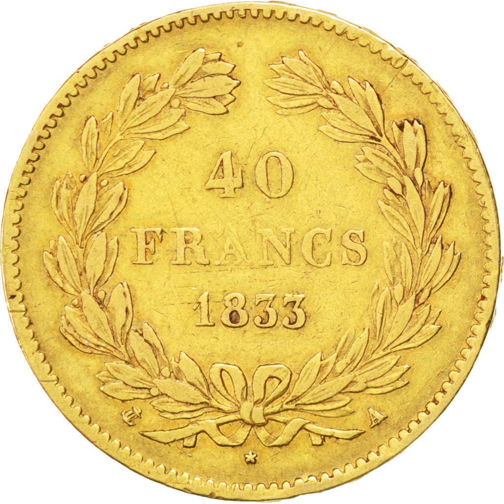 FRANCE, Louis-Philippe, 40 Francs, 1833, Paris, KM #747.1, VF(30-35), Gold,...