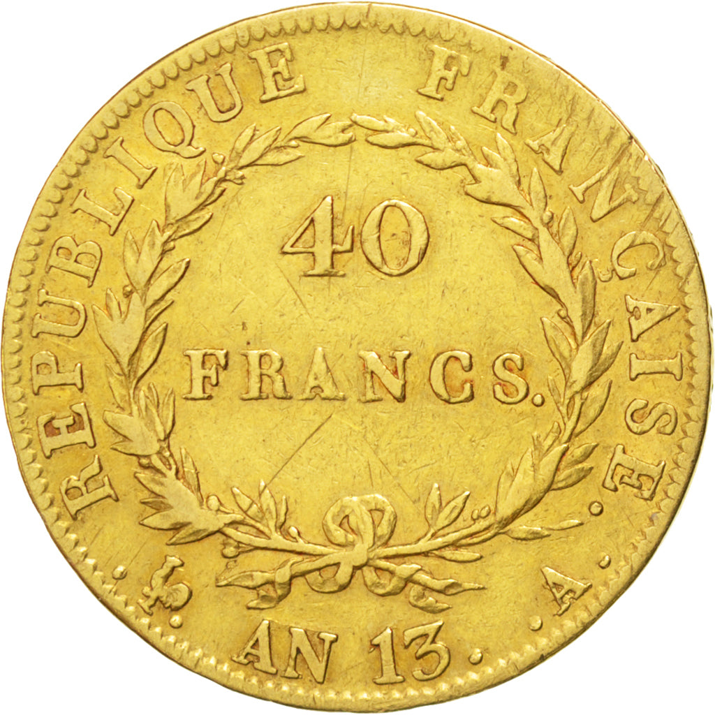 FRANCE, Napoléon I, 40 Francs, 1804, Paris, KM #664.1, VF(30-35), Gold, Gadoury 