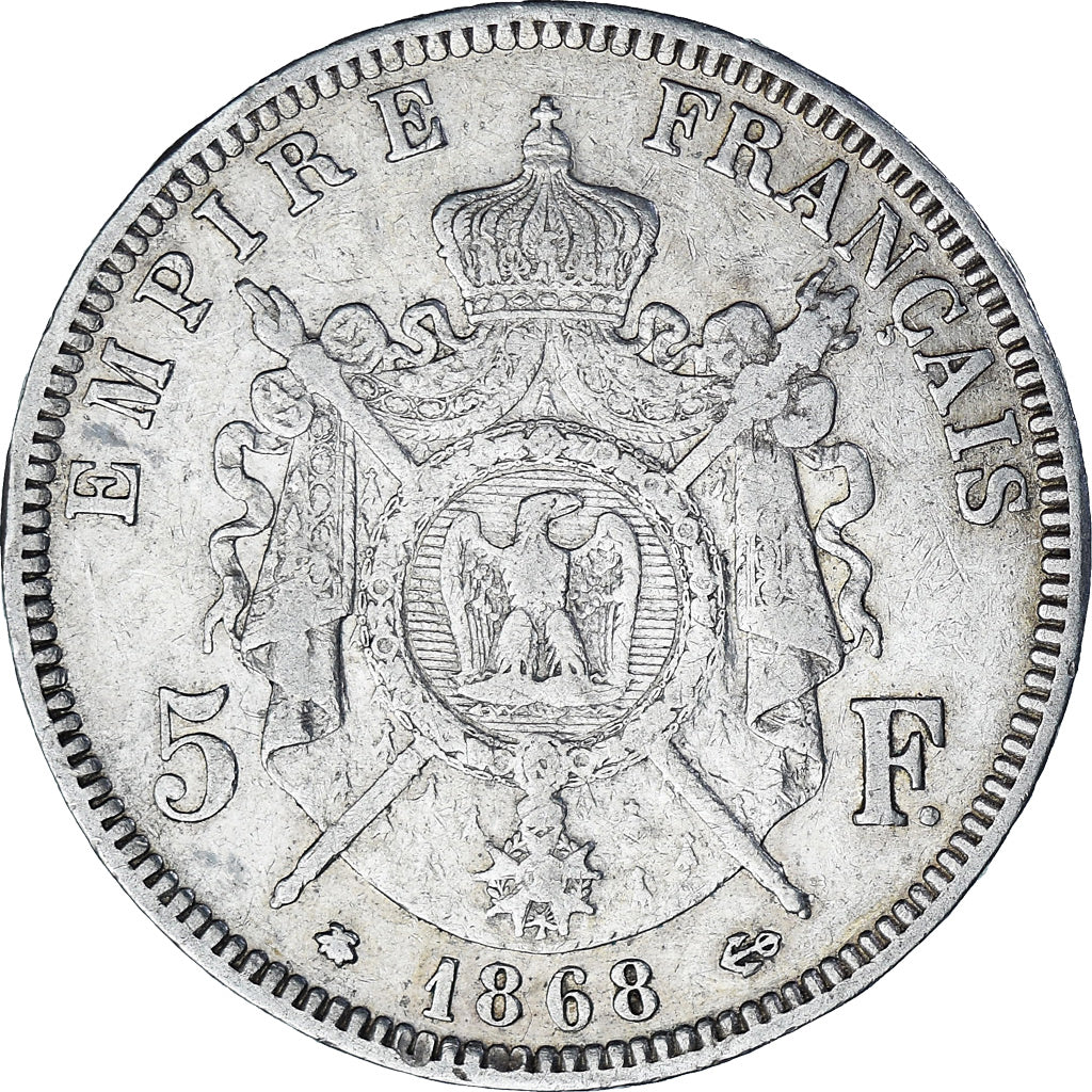 Münze, Frankreich, Napoleon III, 5 Francs, 1868, Paris, S+, Silber, KM:799.1