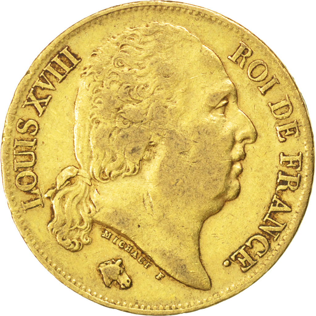 FRANCE, Louis XVIII, 20 Francs, 1817, Paris, KM #712.1, VF(30-35), Gold,...