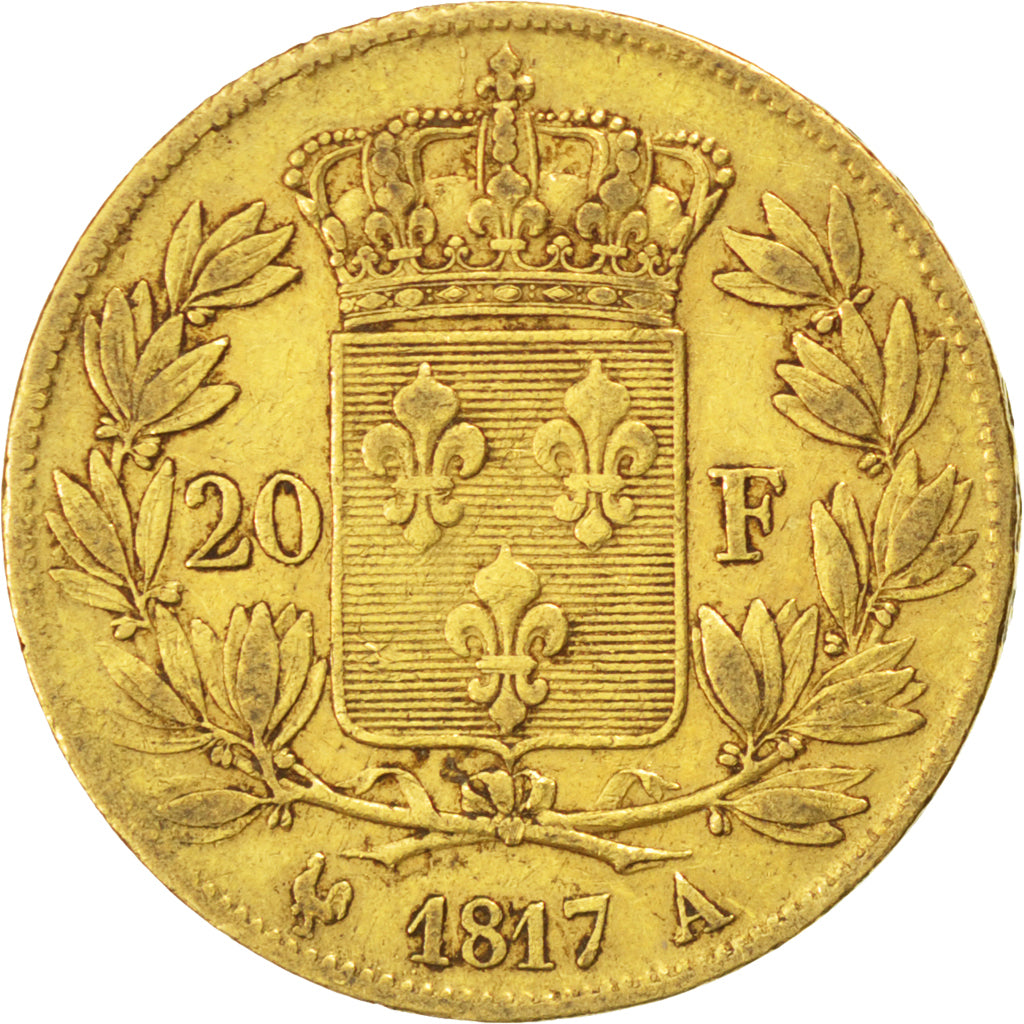 FRANCE, Louis XVIII, 20 Francs, 1817, Paris, KM #712.1, VF(30-35), Gold,...