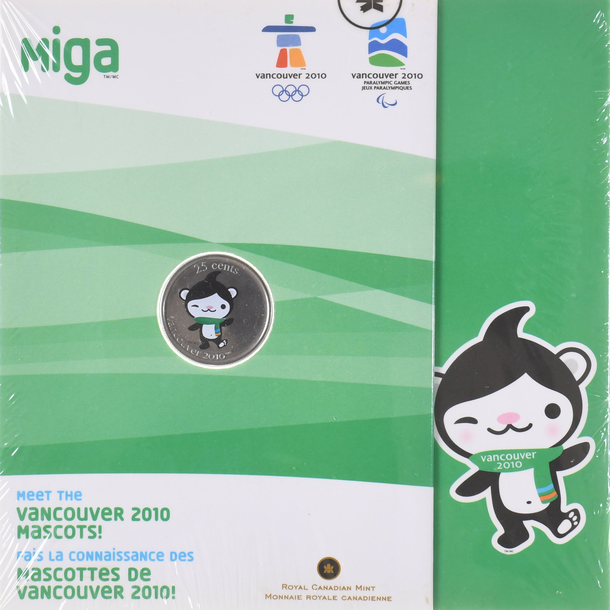 Moneda, Canadá, Elizabeth II, Mascottes de Vancouver, Miga, 25 Cents, 2010