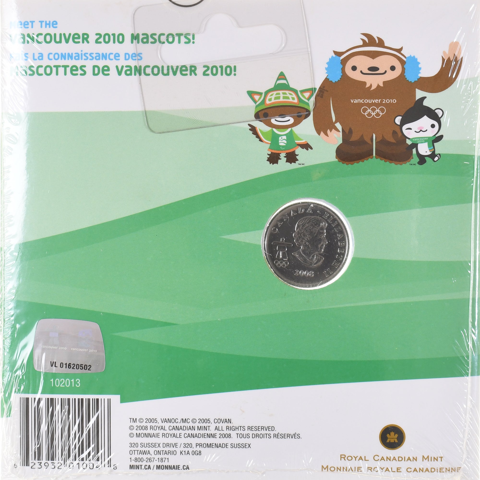 Moneda, Canadá, Elizabeth II, Mascottes de Vancouver, Miga, 25 Cents, 2010