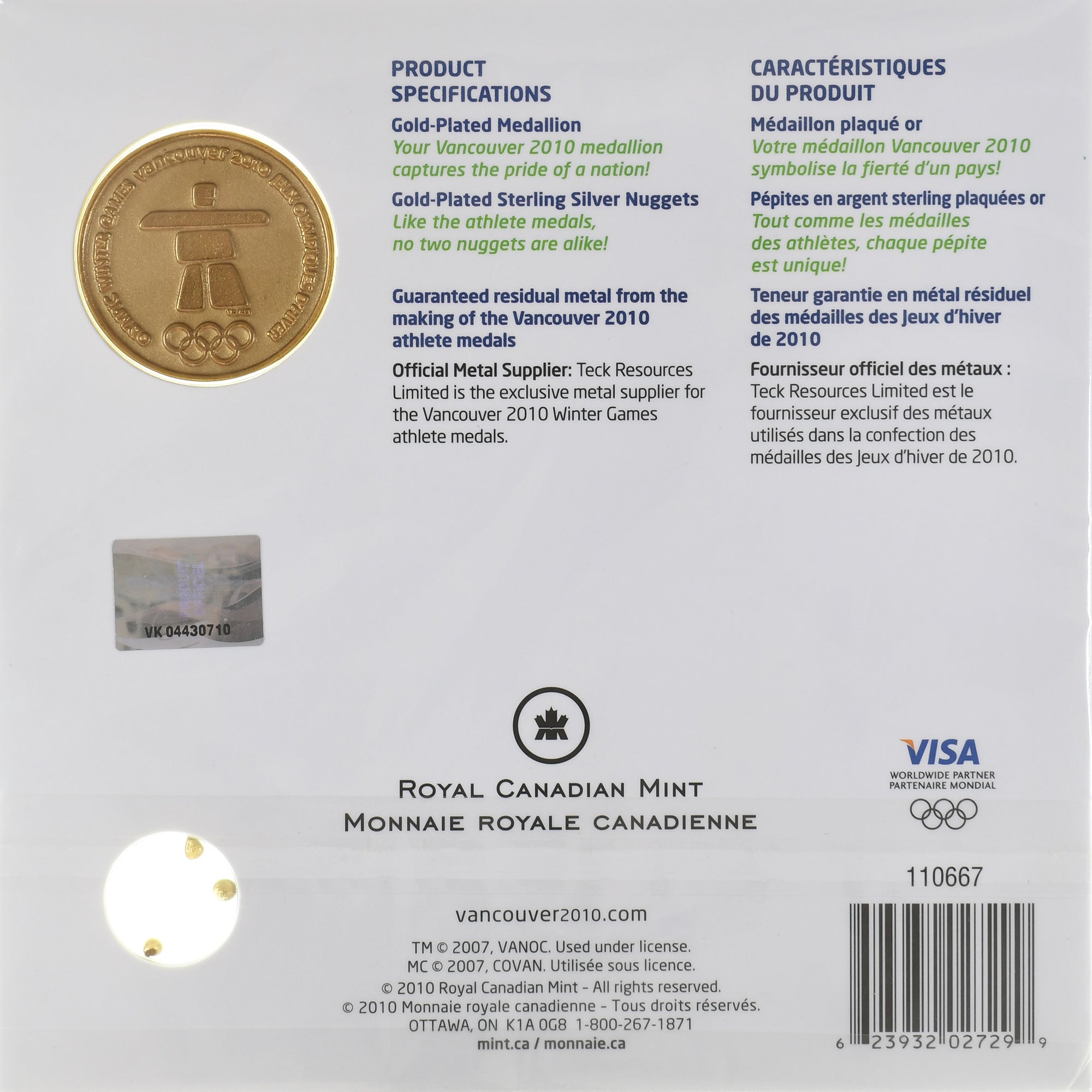 Canada, Commemorative Medallion, Vancouver Winter Olympics, 2010, MS(65-70)