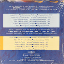 France, 1/4 Euro, Europa, 2003, Monnaie de Paris, BU, MS(65-70), Silver