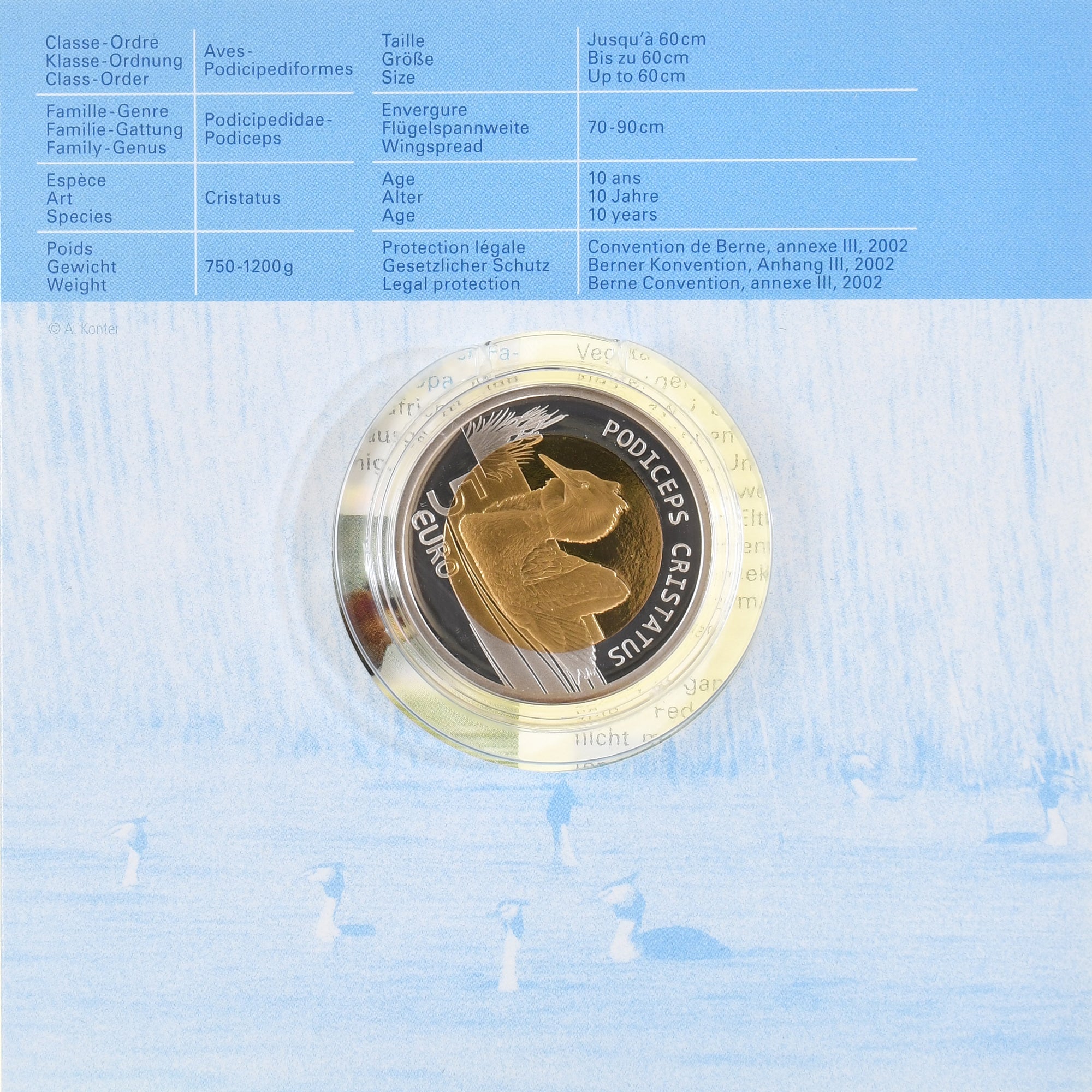 Luxembourg, 5 Euro, Grèbe huppé, 2019, Proof, MS(65-70), Bi-Metallic