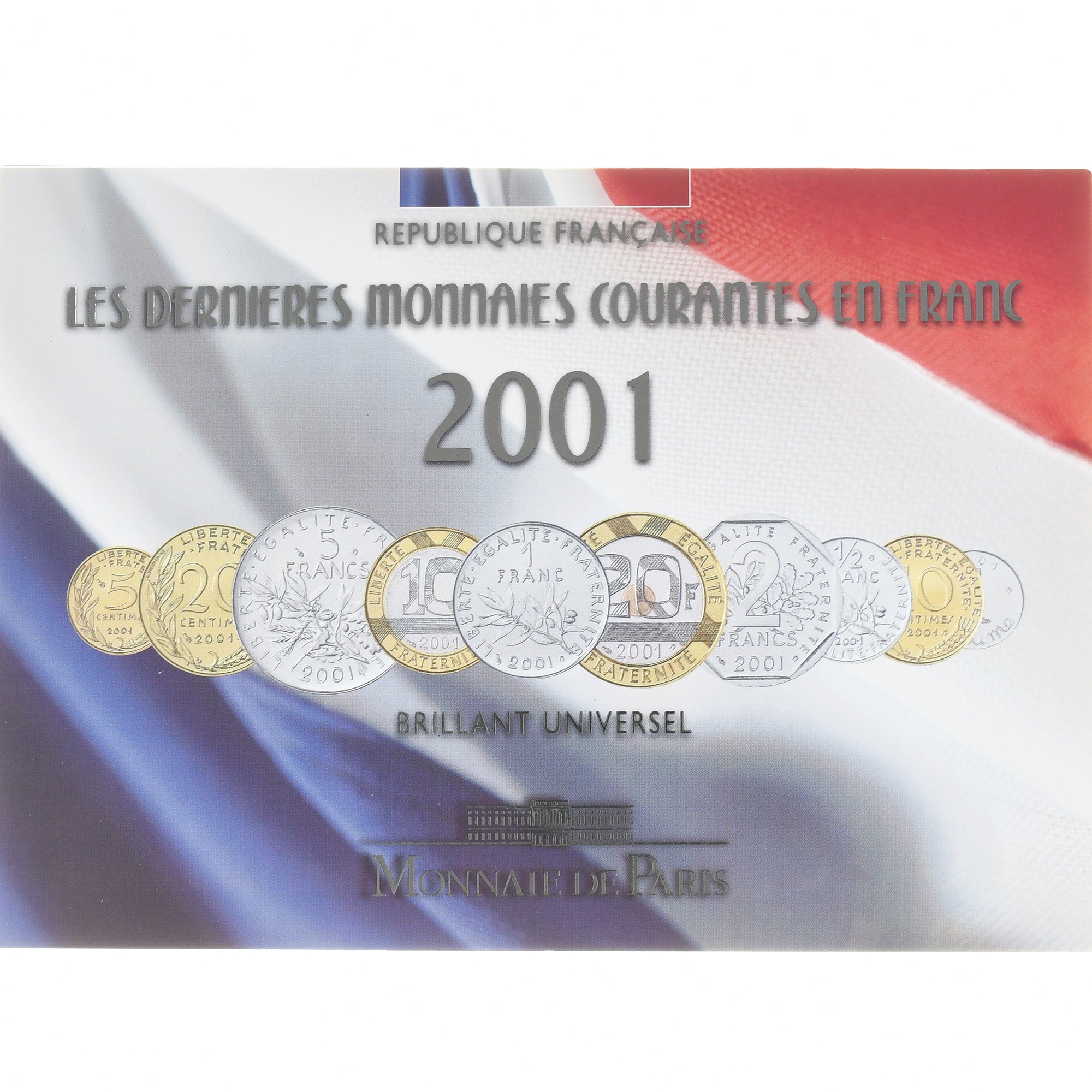 Moeda, França, Coffret 1 c. à 20 frs., 2001, Monnaie de Paris, BU, MS(65-70)