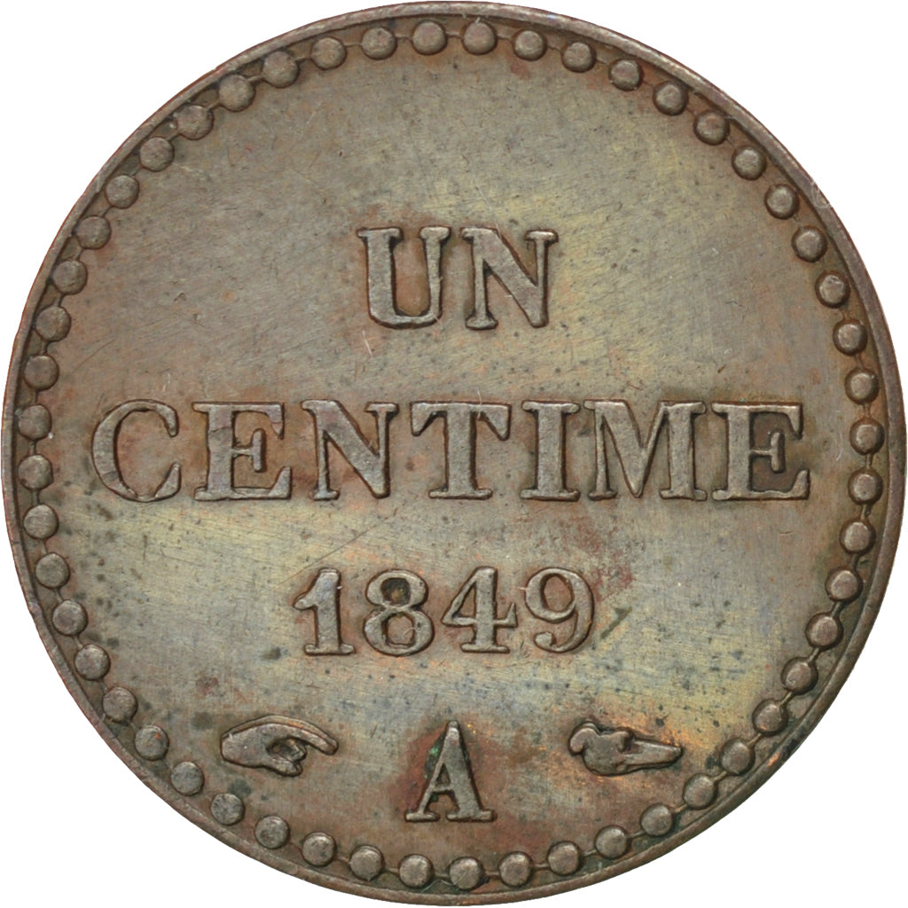 FRANCE, Dupré, Centime, 1849, Paris, KM #754, AU(55-58), Bronze, Gadoury #84, 1.