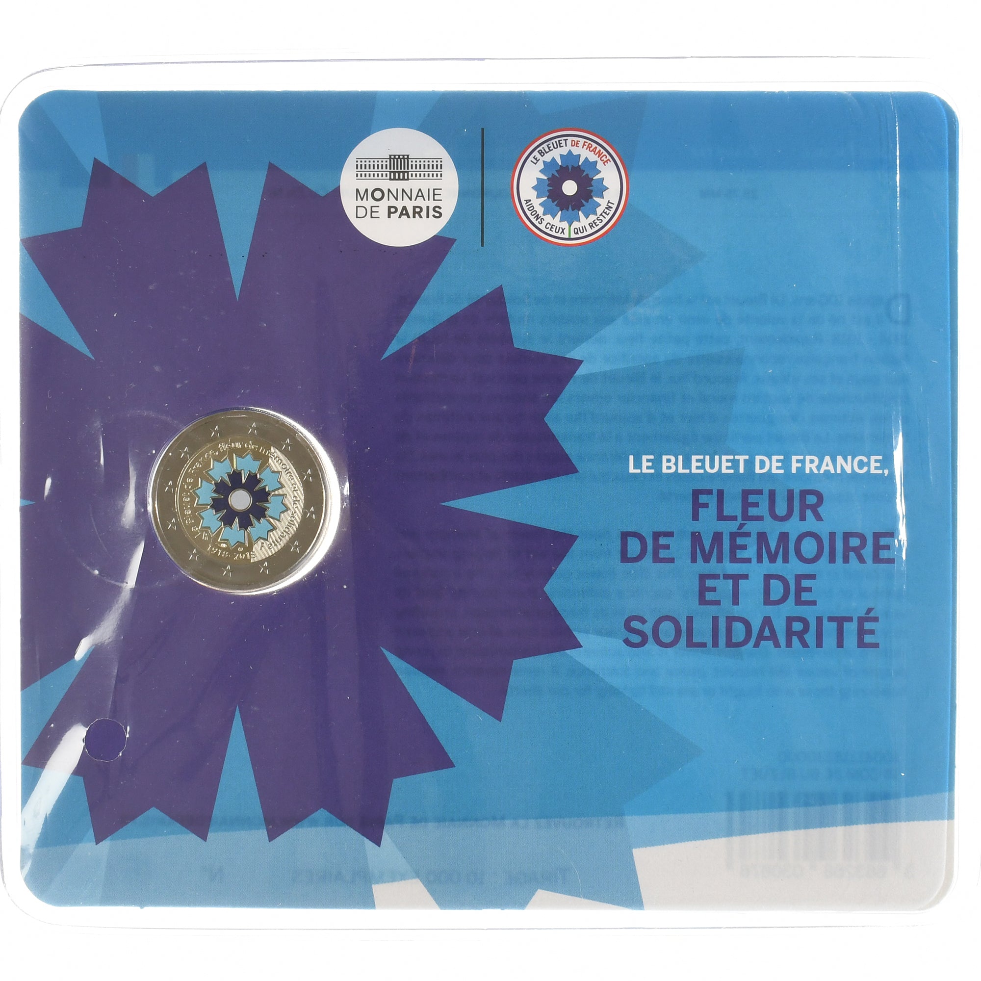 France, 2 Euro, bleuet de France, 2018, Monnaie de Paris, BU, colourized