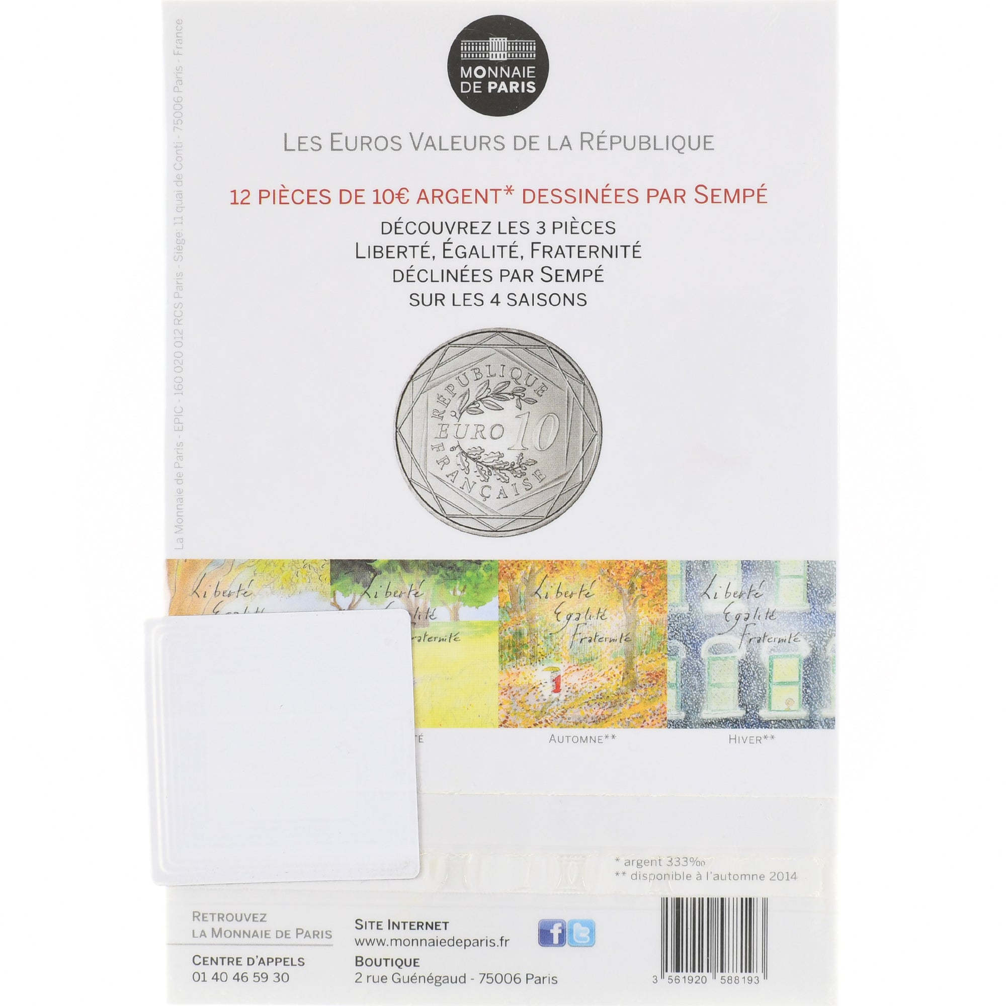 France, 10 Euro, Sempé - Liberté - Été, 2014, Monnaie de Paris, BU, FDC