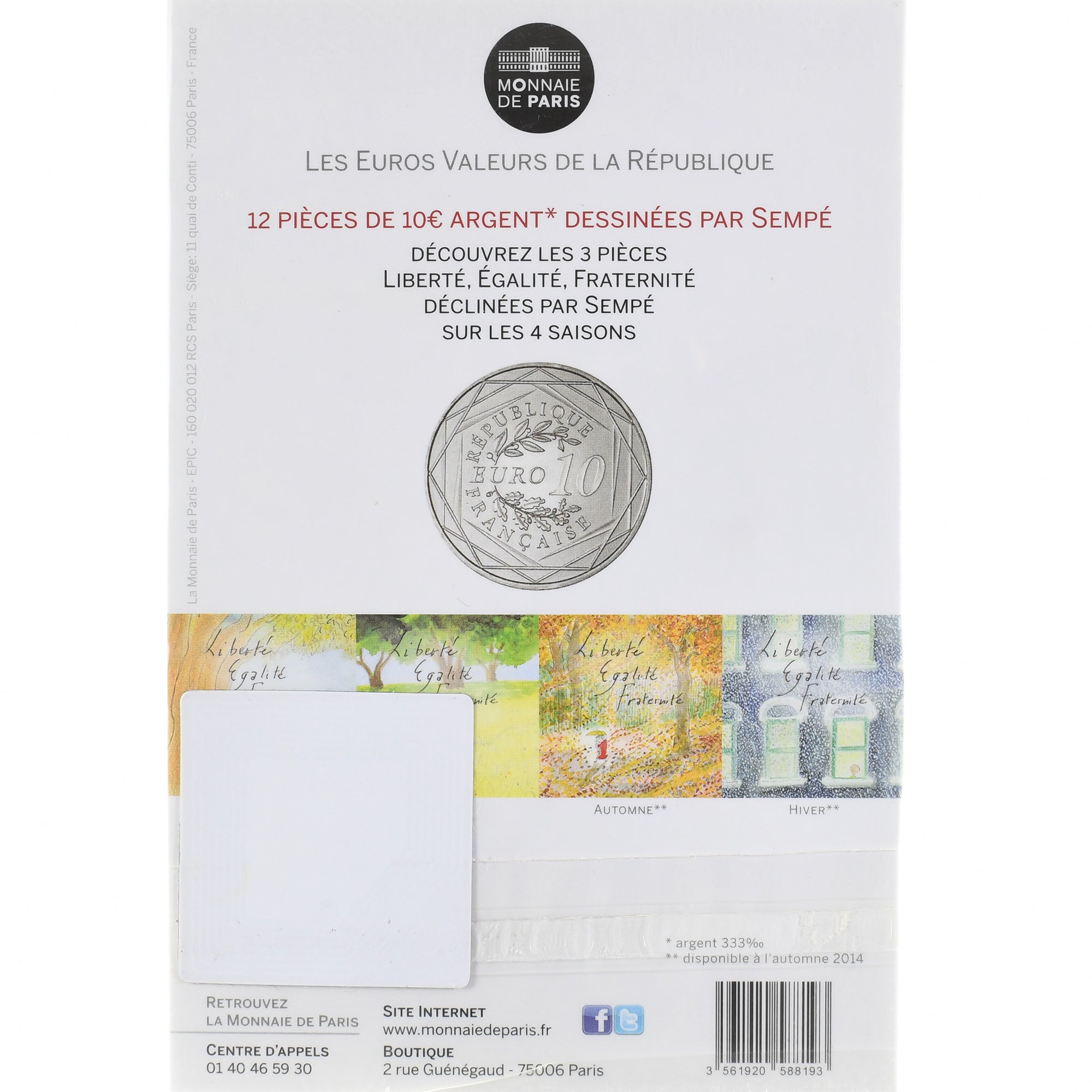 France, 10 Euro, Sempé - Fraternité - Été, 2014, Monnaie de Paris, BU