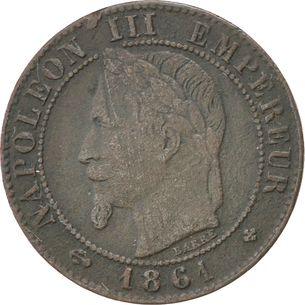 FRANCE, Napoléon III, Centime, 1861, Strasbourg, KM #795.2, VF(20-25), Bronze, G