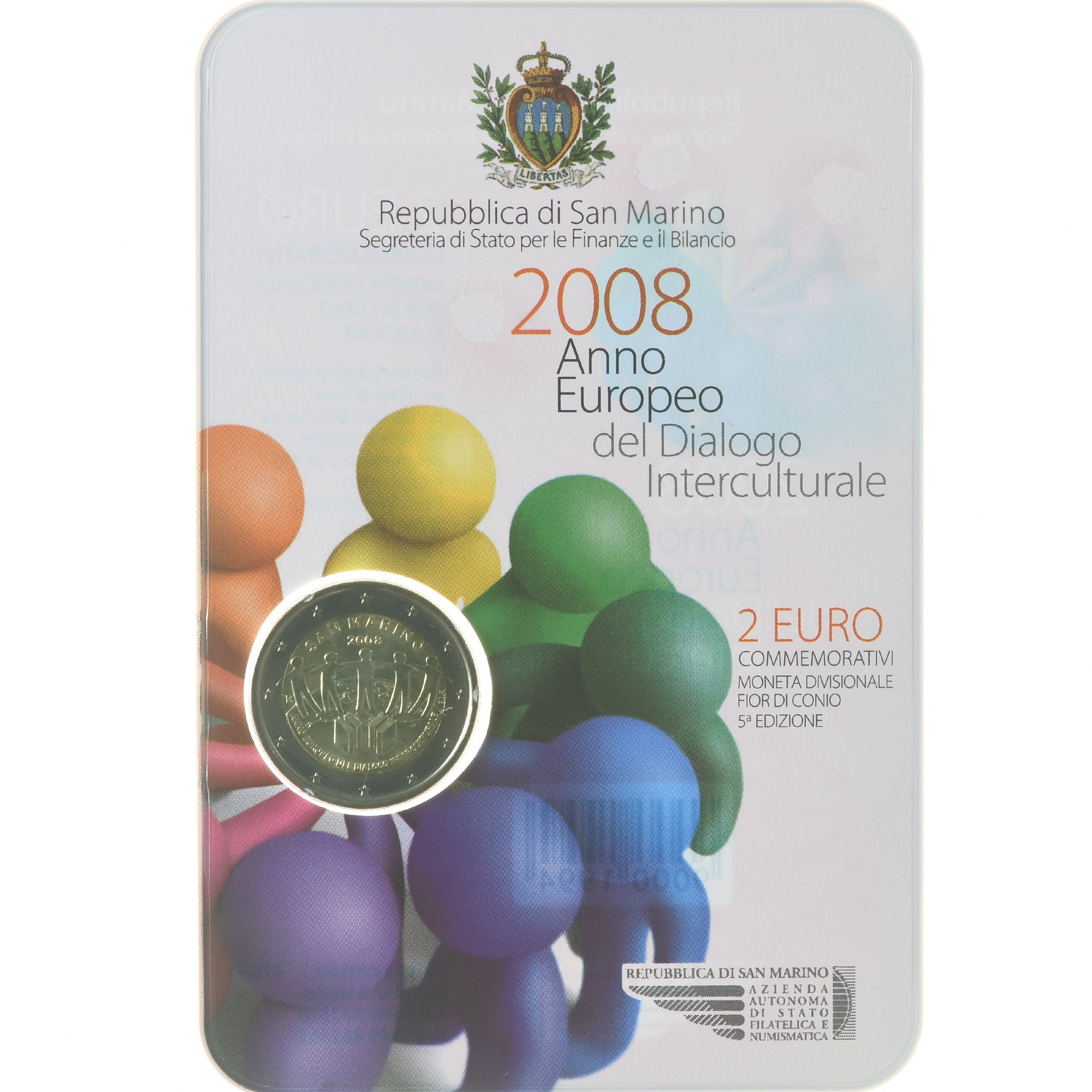 Saint Marin , 2 Euro, Anno Europeo del dialogo interculturale, 2008, Rome, UNC
