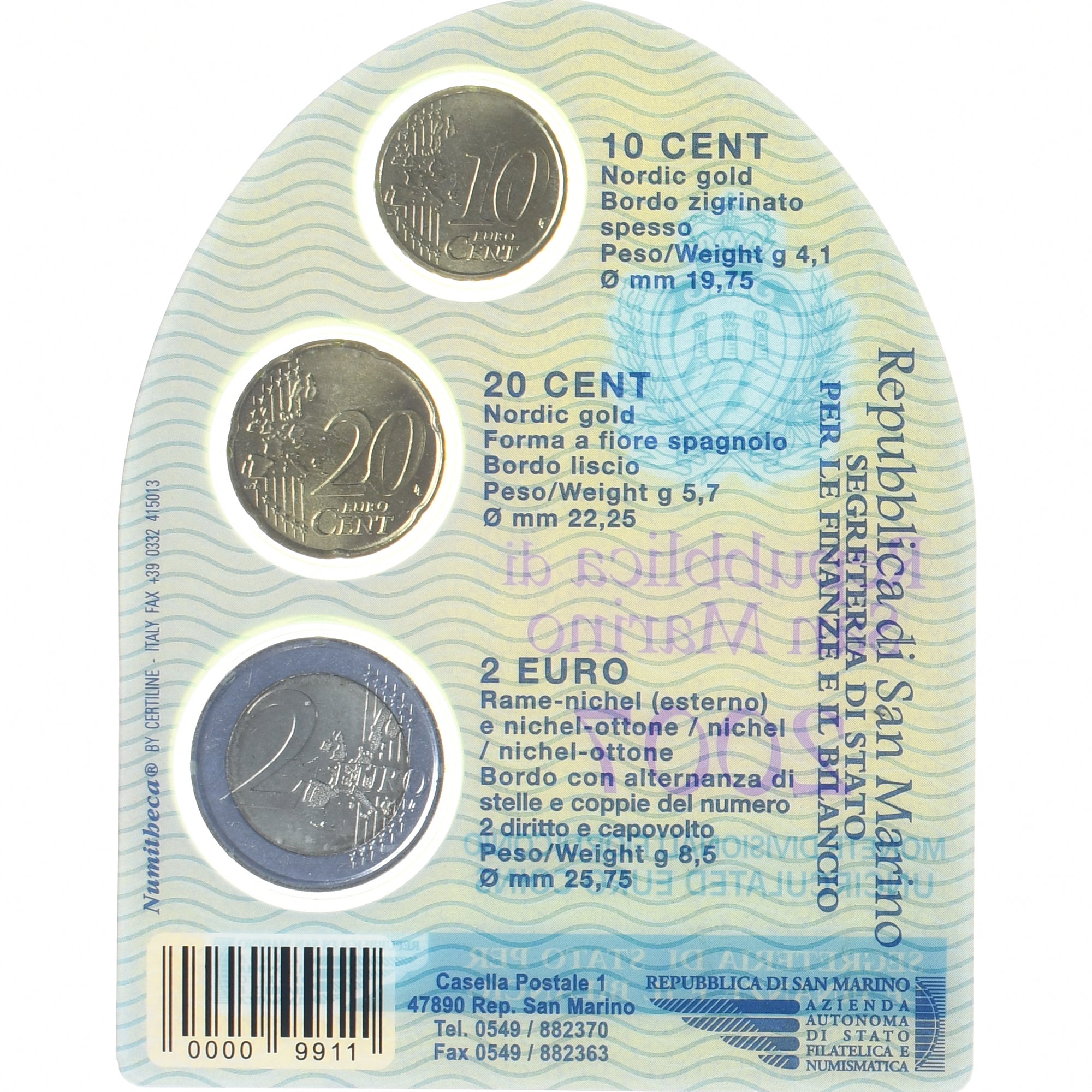 San Marino, 10c. + 20c. + 2€, 2007, Rome, UNC, MS(65-70)