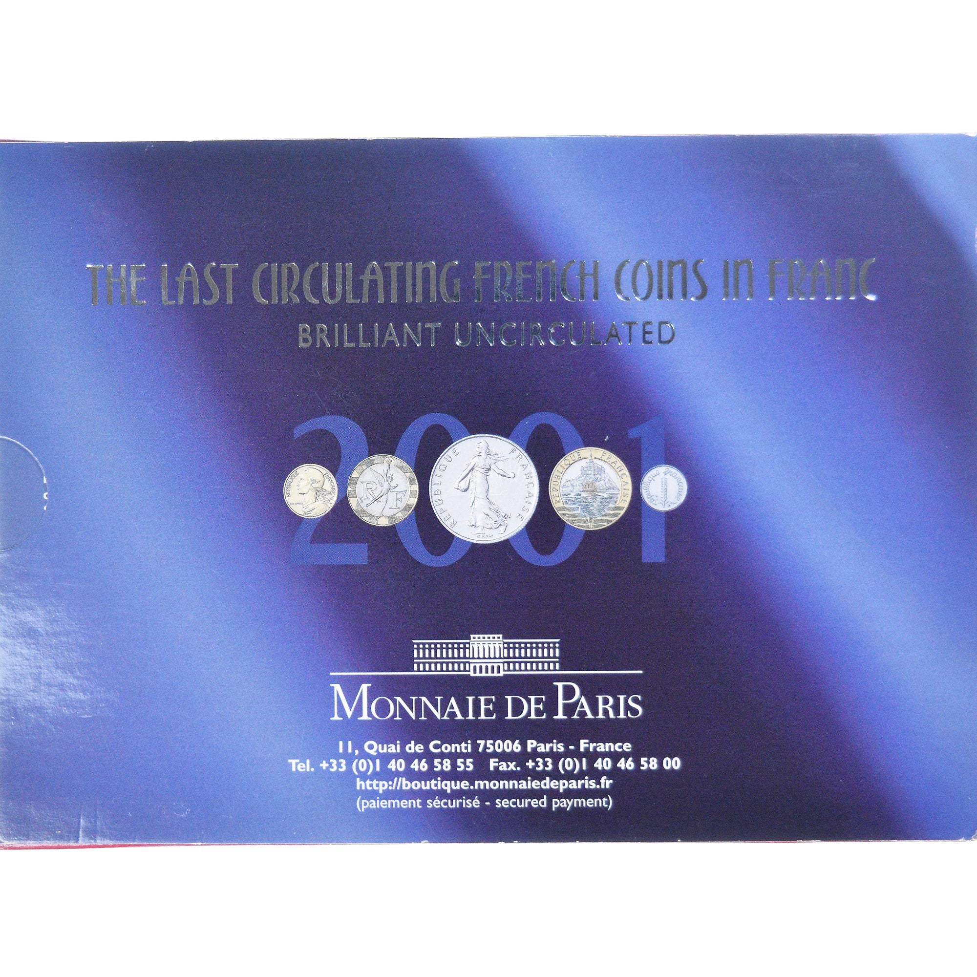Moneta, Francja, Coffret 1 c. à 20 frs., 2001, Monnaie de Paris, BU, MS(65-70)