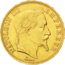 FRANCE, Napoléon III, 50 Francs, 1866, Strasbourg, KM #804.2, AU(50-53), Gold, G