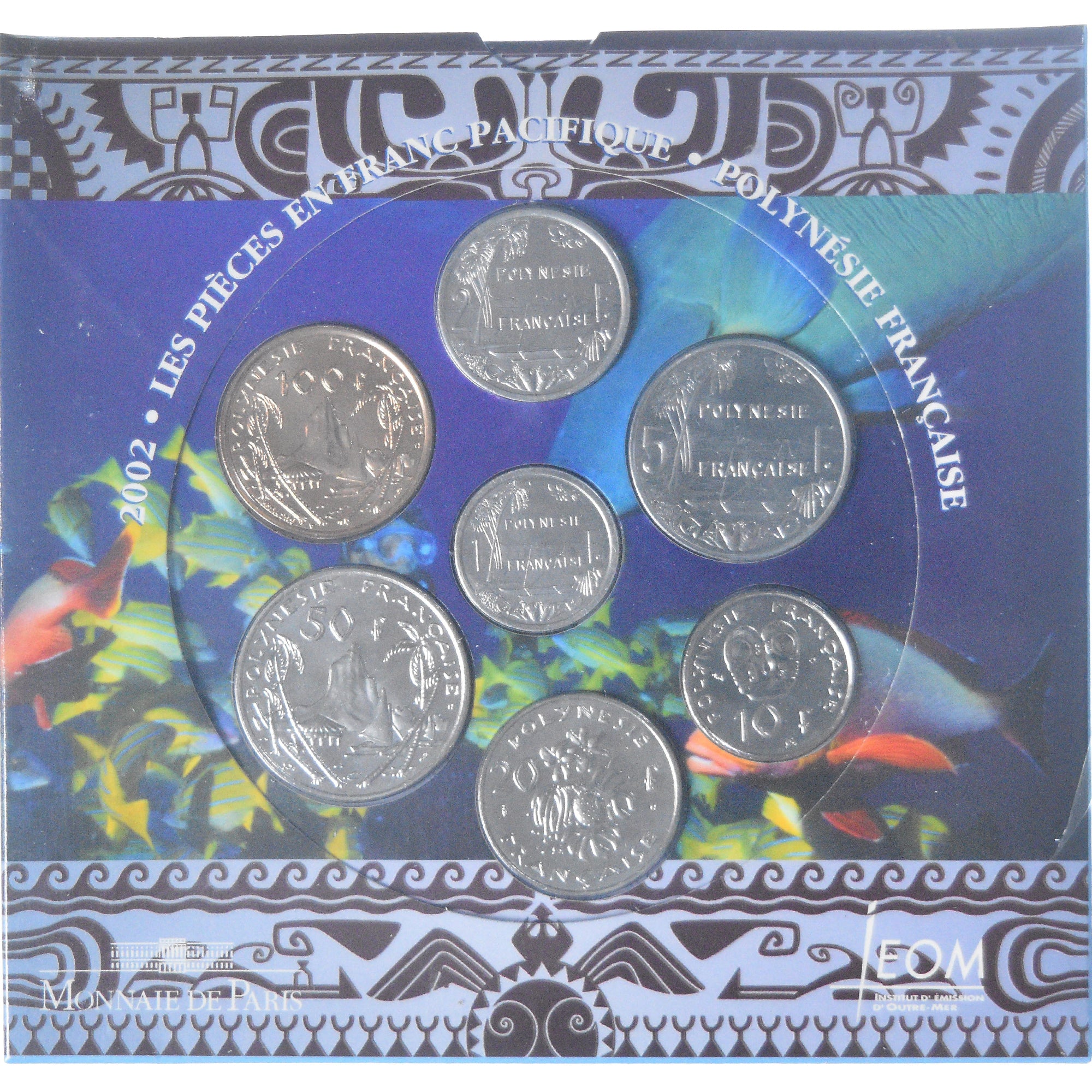 Coin, French Polynesia, Coffret 1 fr. à 100 frs., 2002, Monnaie de Paris, BU