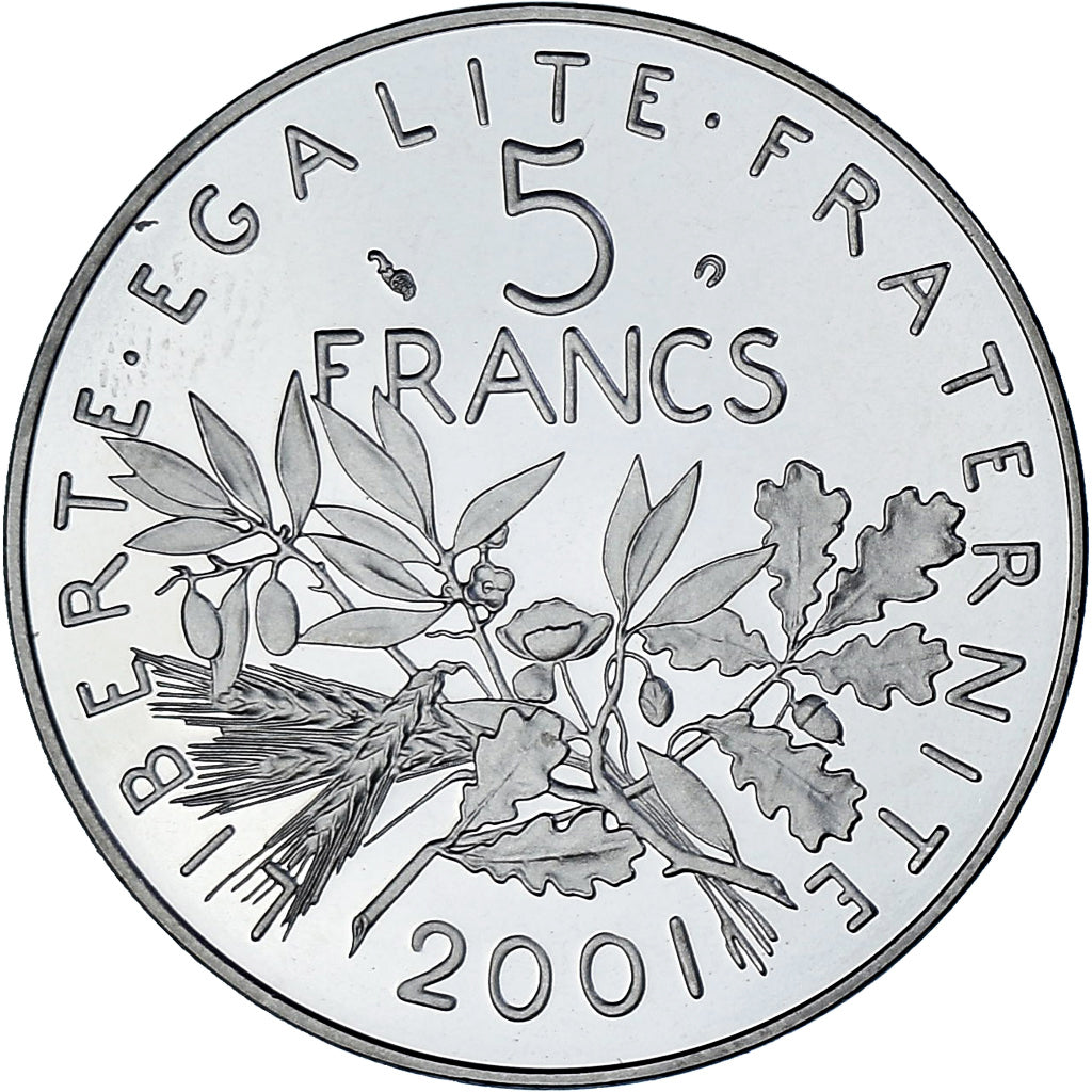 Moneta, Francja, Semeuse, 5 Francs, 2001, Monnaie de Paris, BE, MS(65-70)