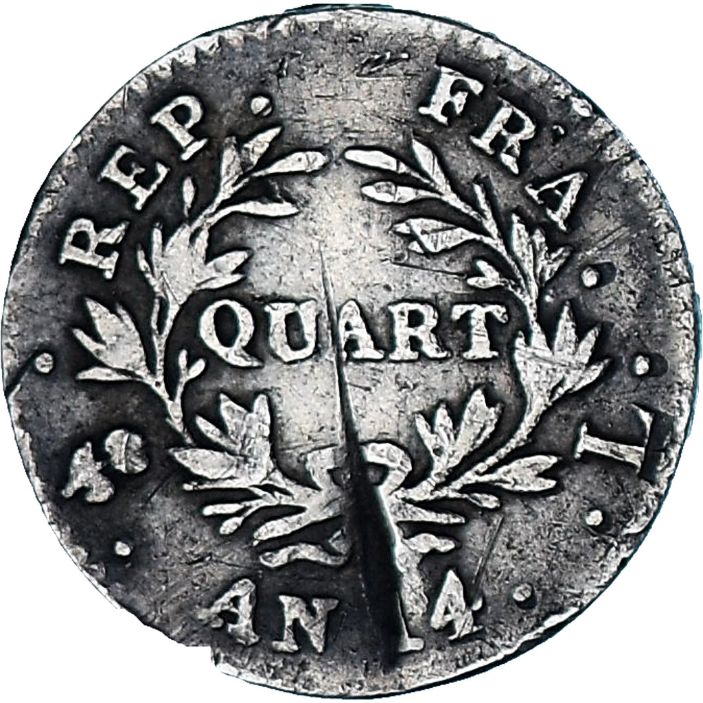 Münze, Frankreich, Napoleon I, 1/4 Franc, AN 14, Bayonne, S, Silber, KM:654.7