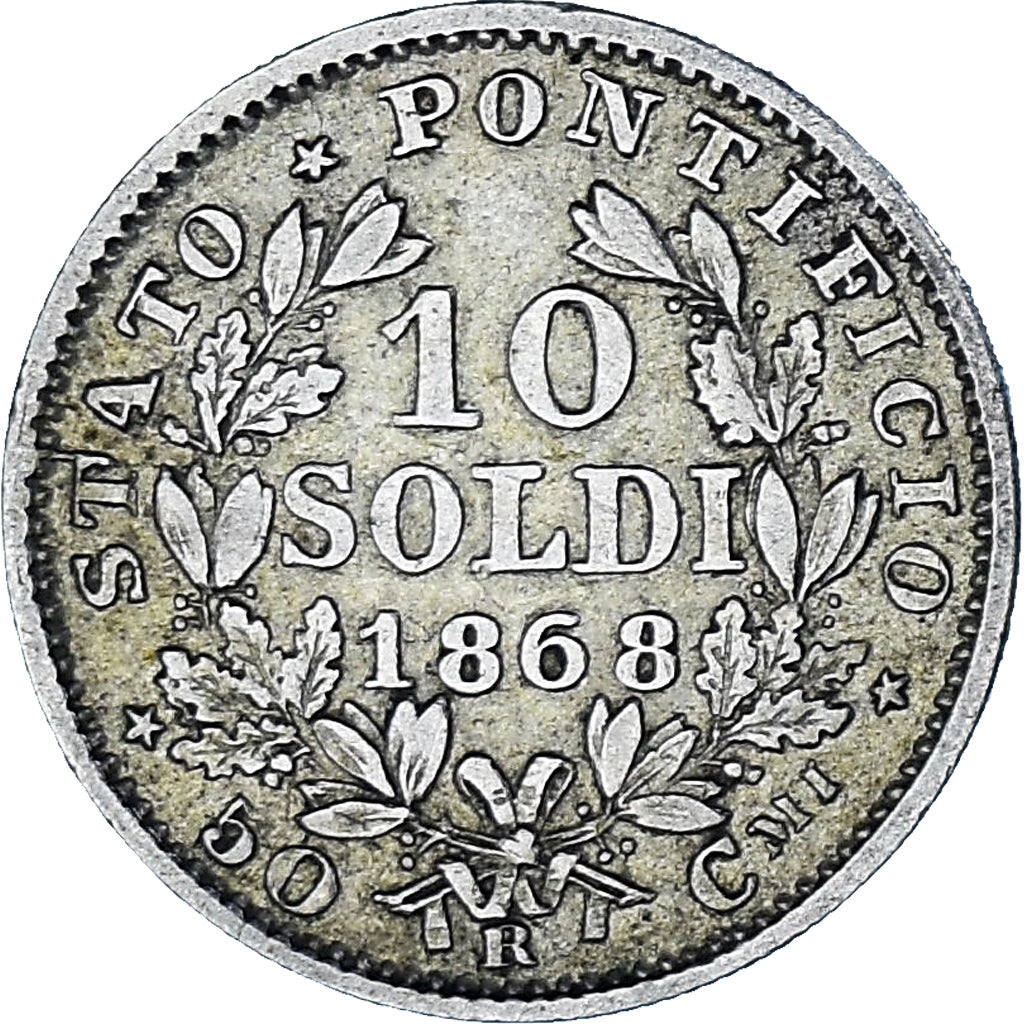 Moneta, STATI ITALIANI, PAPAL STATES, Pius IX, 10 Soldi, 50 Centesimi