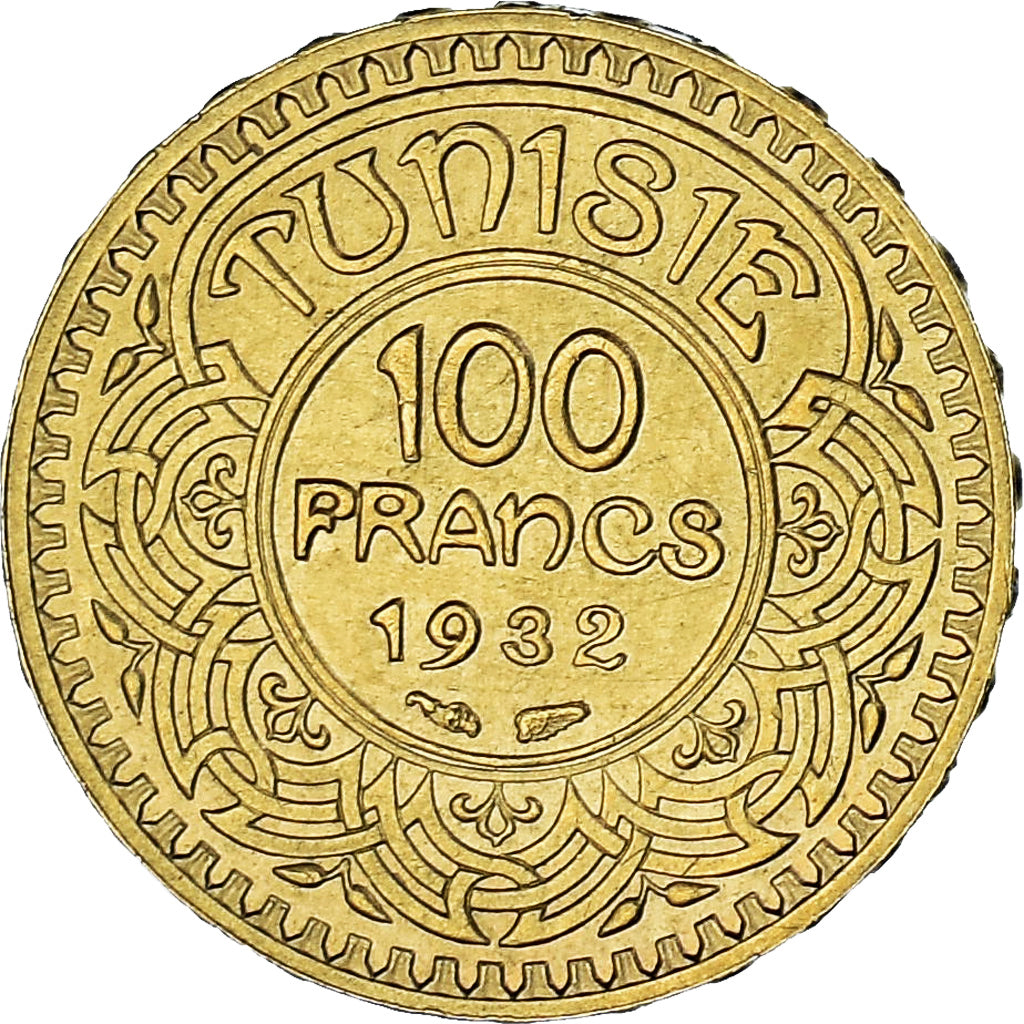 Coin, Tunisia, Ahmad Pasha Bey, 100 Francs, AH 1351/1932, Paris, MS(65-70)