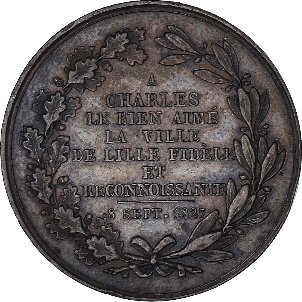 France, Jeton, Charles X, Reconnaissance de la ville de Lille, 1827, TTB+
