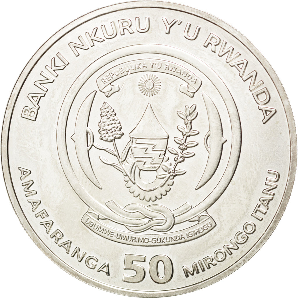 RWANDA, 50 Francs, 2011, KM #39, MS(63), Silver, 38.61, 31.40