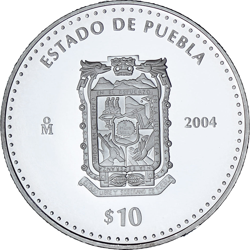 Mexique, estado de Puebla, 10 Pesos, 2004, Mexico City, Proof, FDC, Argent