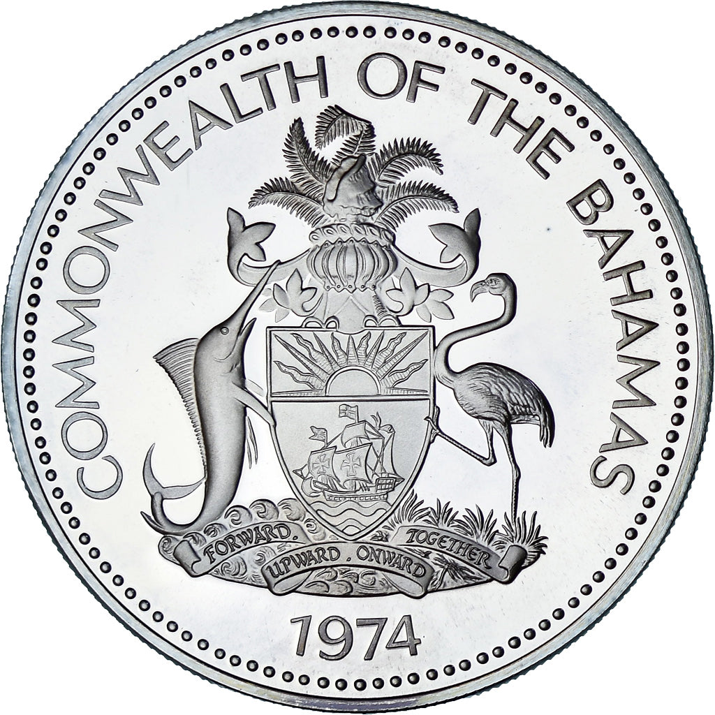 Bahamas, Elizabeth II, 5 Dollars, 1974, Franklin Mint, Proof, MS(65-70), Silver