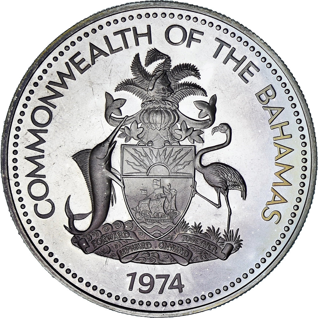 Bahamas, Elizabeth II, 2 Dollars, 1974, Franklin Mint, Proof, MS(65-70), Silver