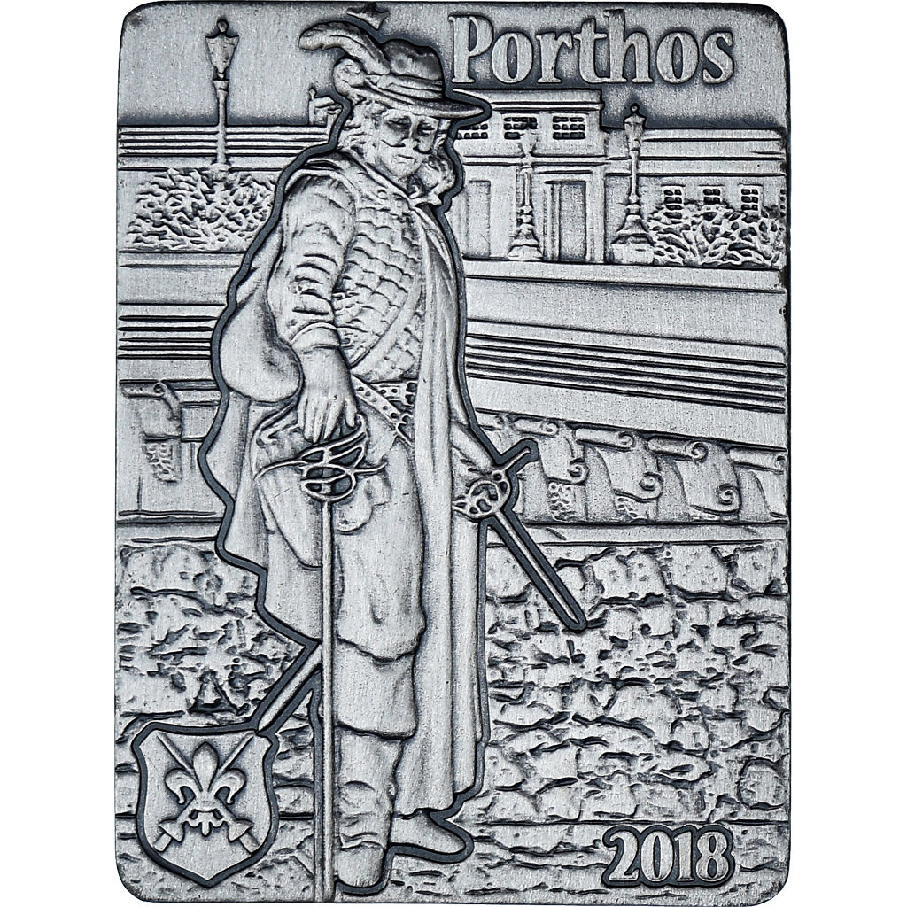 Djibouti, 3 Musketeers, Porthos, 250 Francs, 2018, 1 Oz, MS(63), Silver