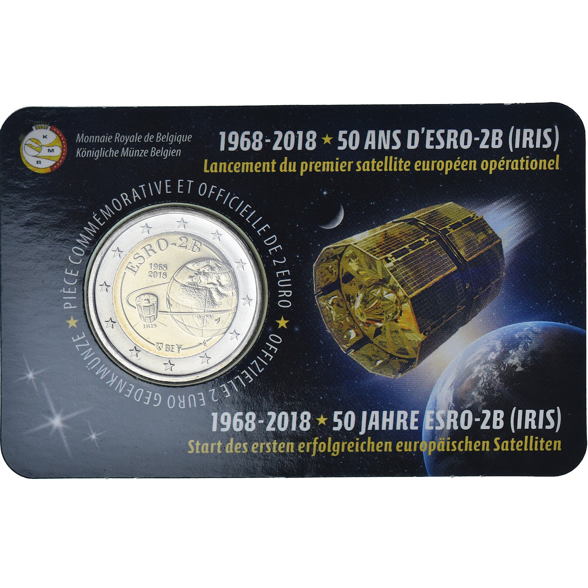 Belgium, 2 Euro, Lancement du 1er satellite européen, 2018, Royal Belgium Mint