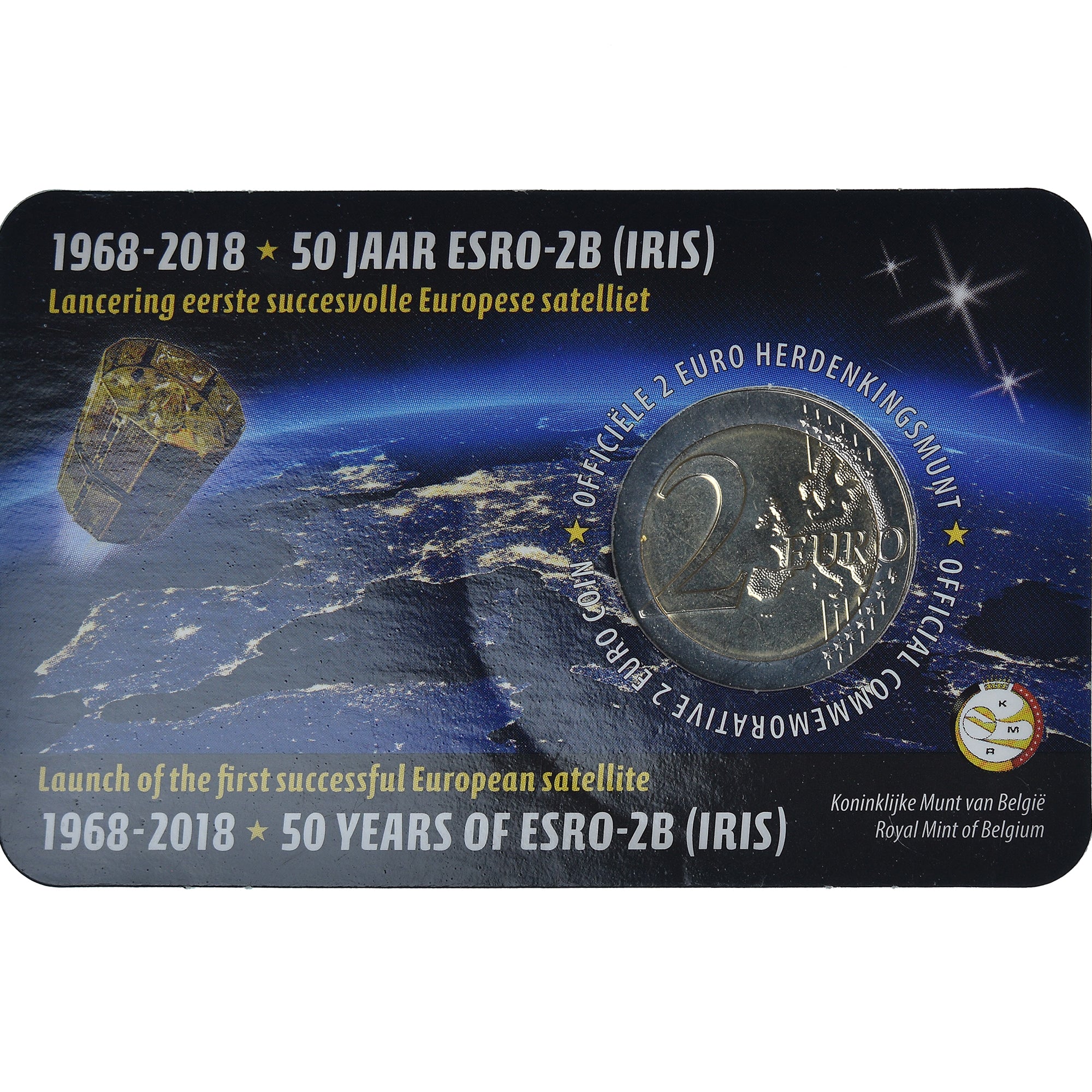 Belgium, 2 Euro, Lancement du 1er satellite européen, 2018, Royal Belgium Mint