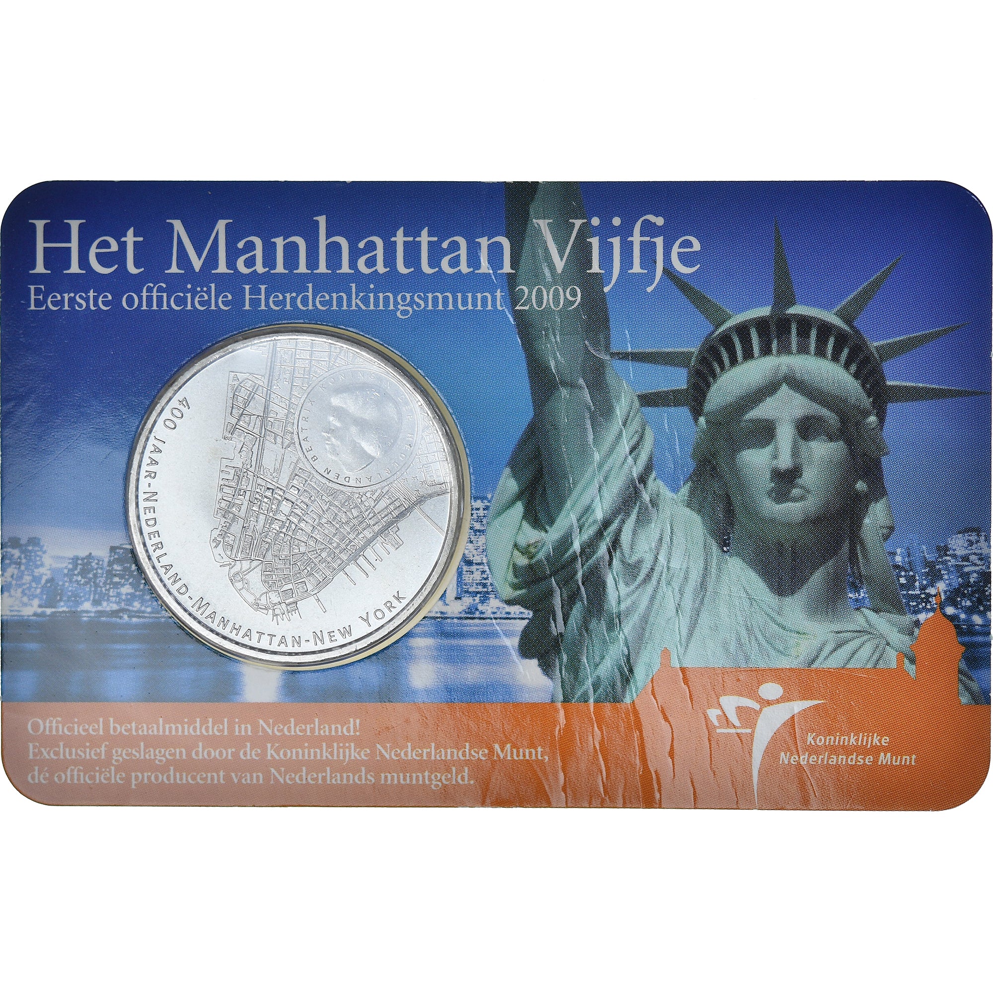 Netherlands, Beatrix, 5 Euro, Manhattan, 2009, Utrecht, MS(63), Silver Plated