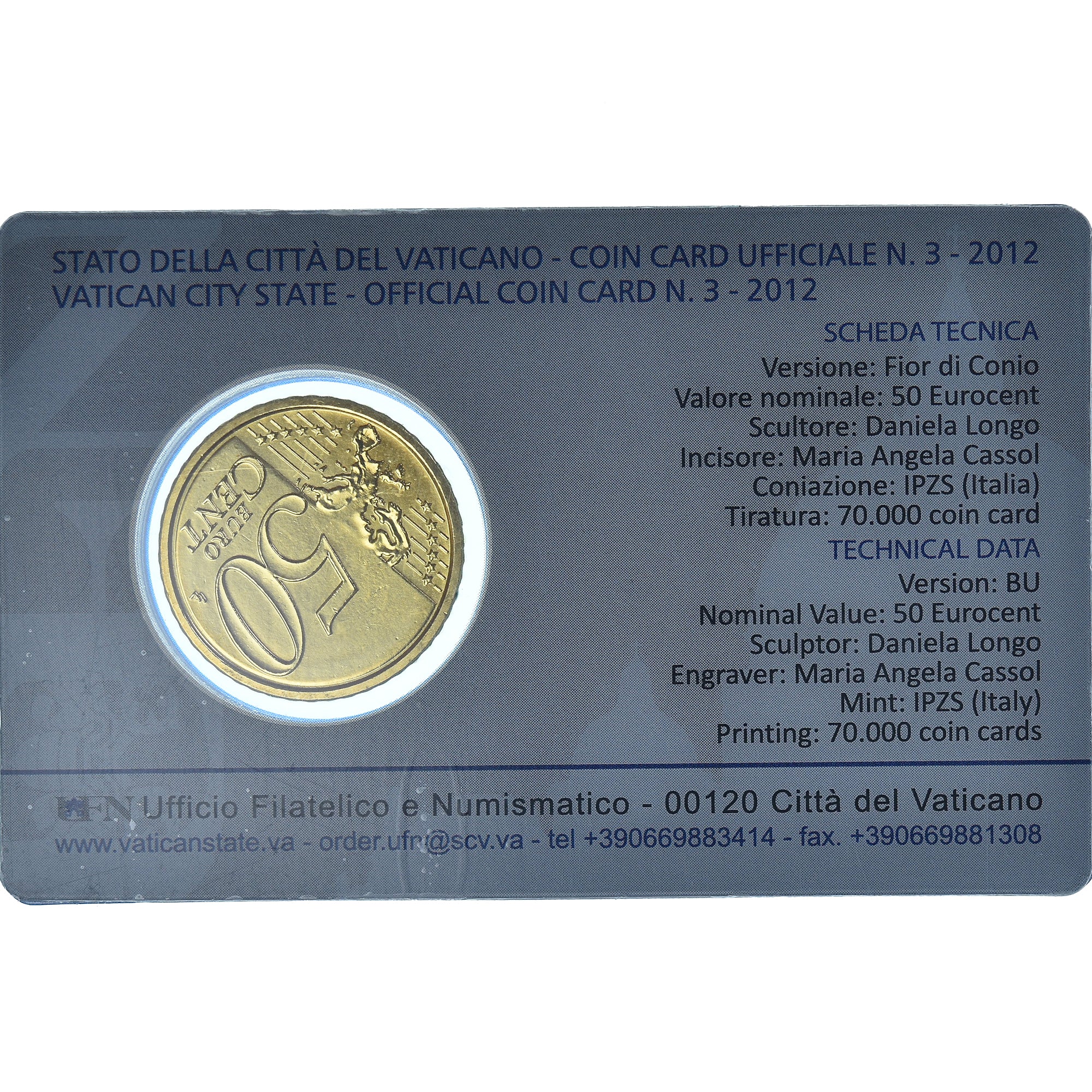 Vaticano, Benoît XVI, 50 Euro Cent, 2012, Rome, BU, FDC, Nordic gold