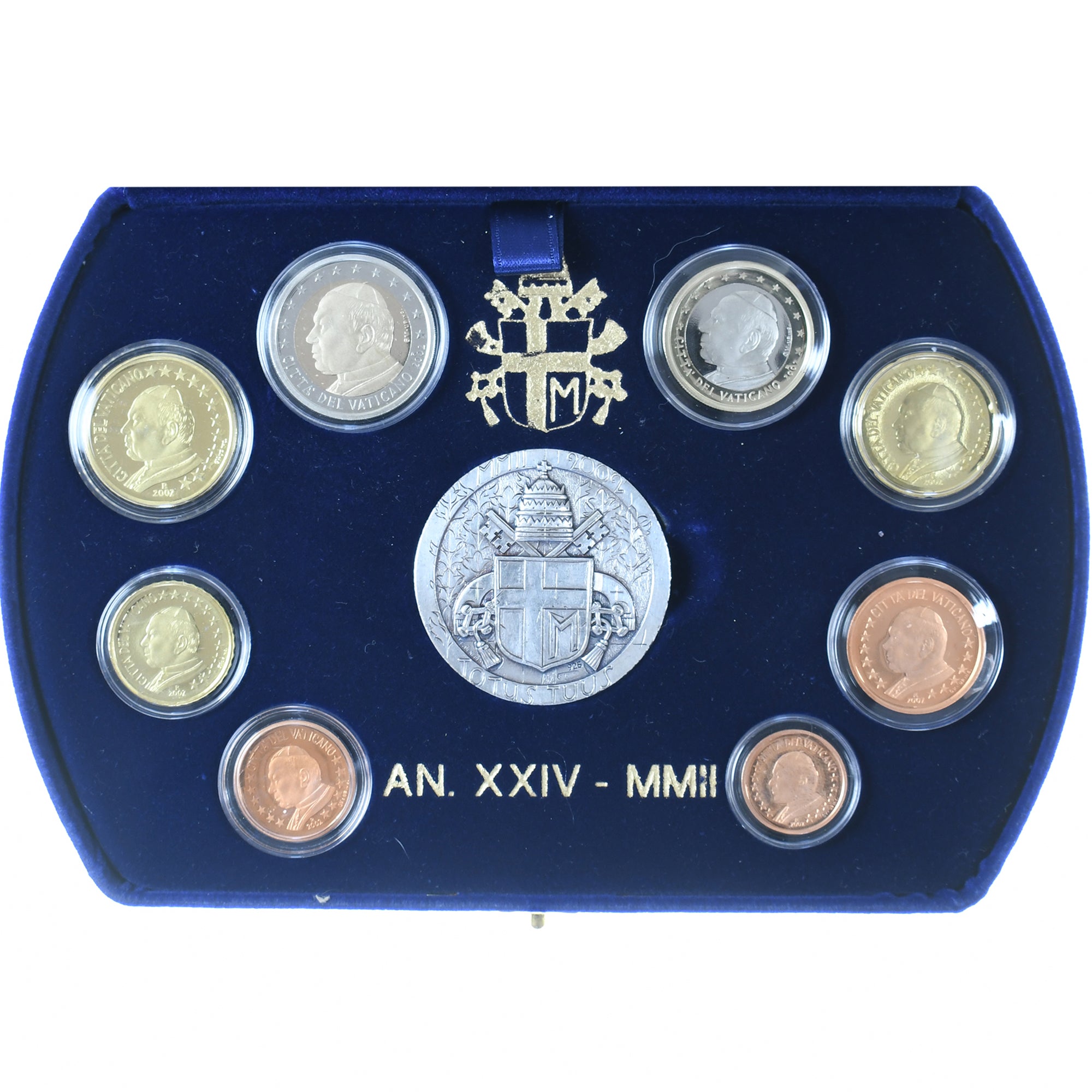 Vatican, Jean-Paul II, Coffret 1c. à 2€ + médaille, 2002, Rome, BE, FDC
