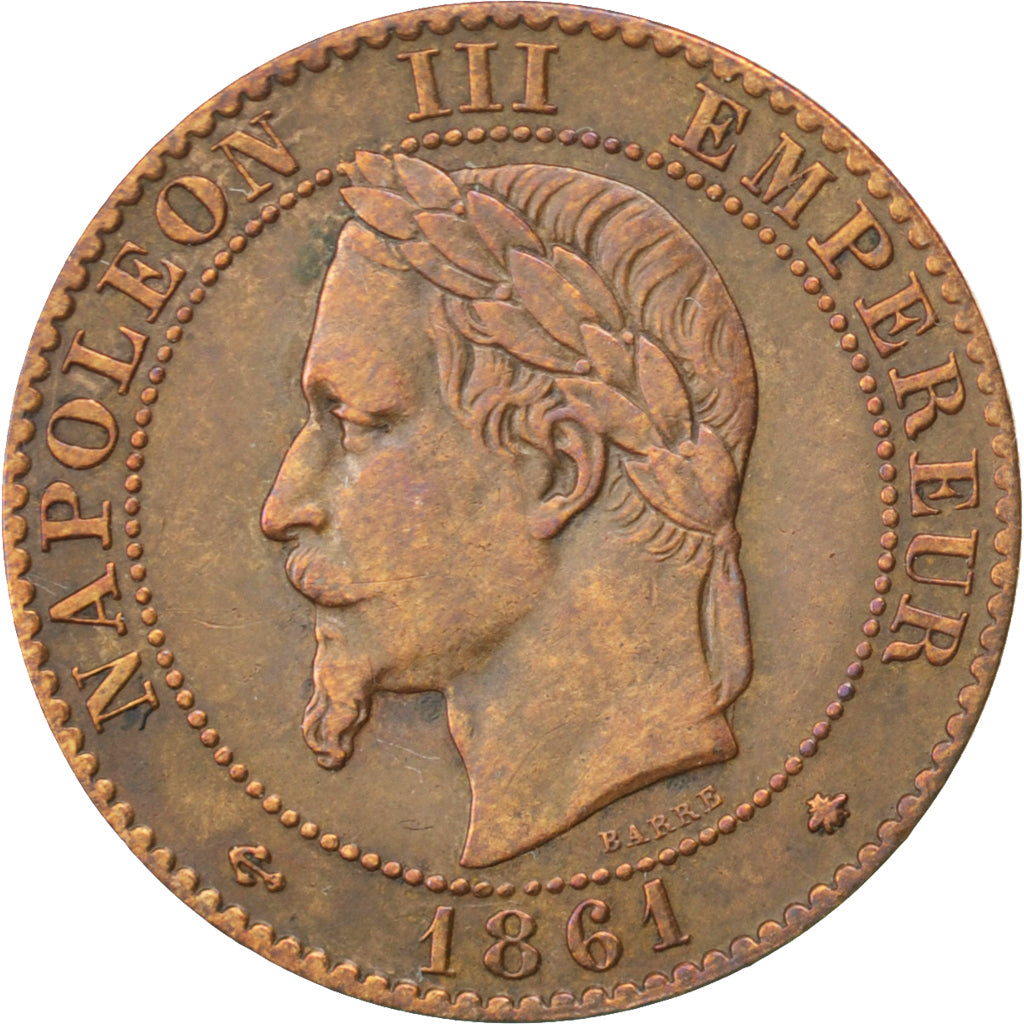 FRANCE, Napoléon III, 2 Centimes, 1861, Paris, KM #796.1, EF(40-45), Bronze, G..