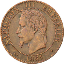 FRANCE, Napoléon III, 2 Centimes, 1861, Paris, KM #796.1, EF(40-45), Bronze, G..