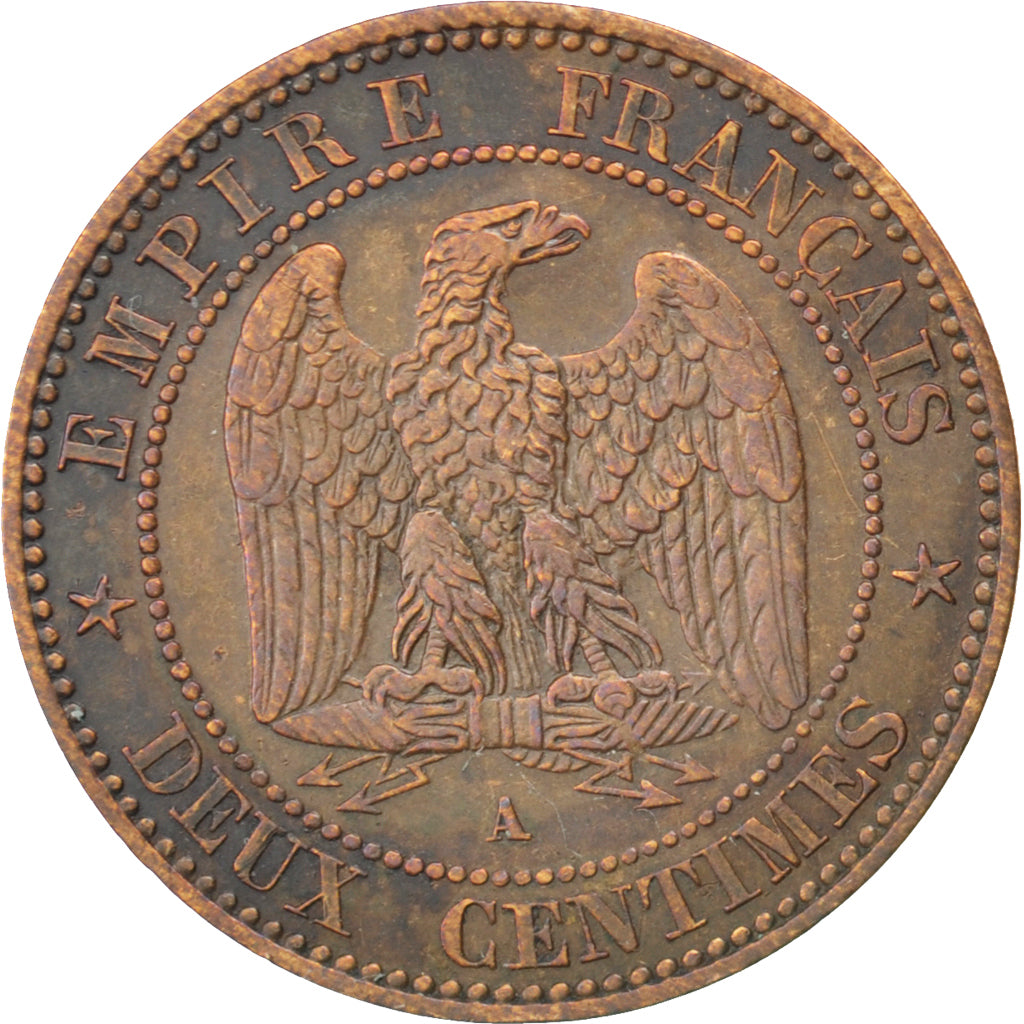 FRANCE, Napoléon III, 2 Centimes, 1861, Paris, KM #796.1, EF(40-45), Bronze, G..
