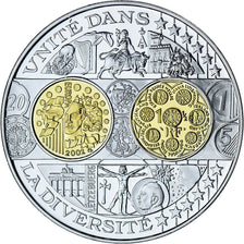France, Medal, 1er euro Français, BE, MS(65-70), Gold plated silver