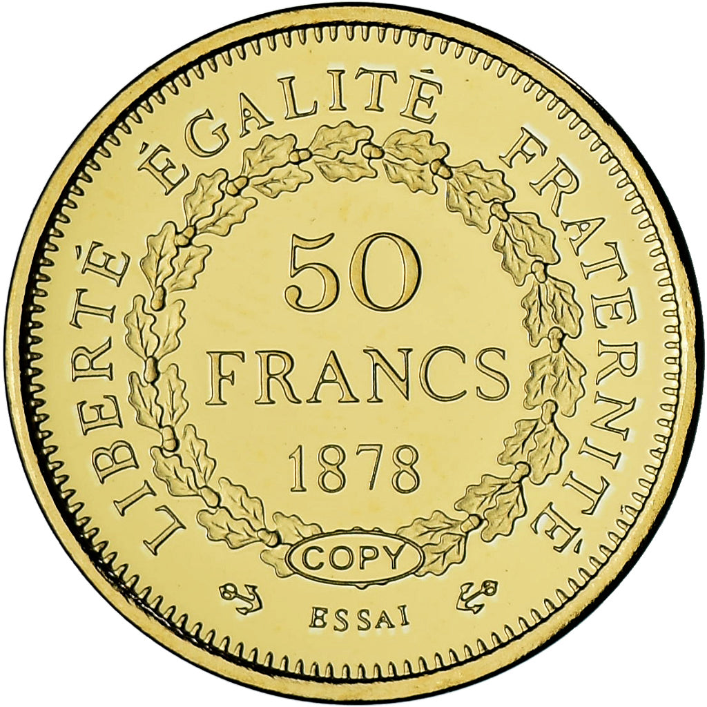 Frankrijk, Medaille, Reproduction 50 Francs Génie 1878, BE, FDC, Goud