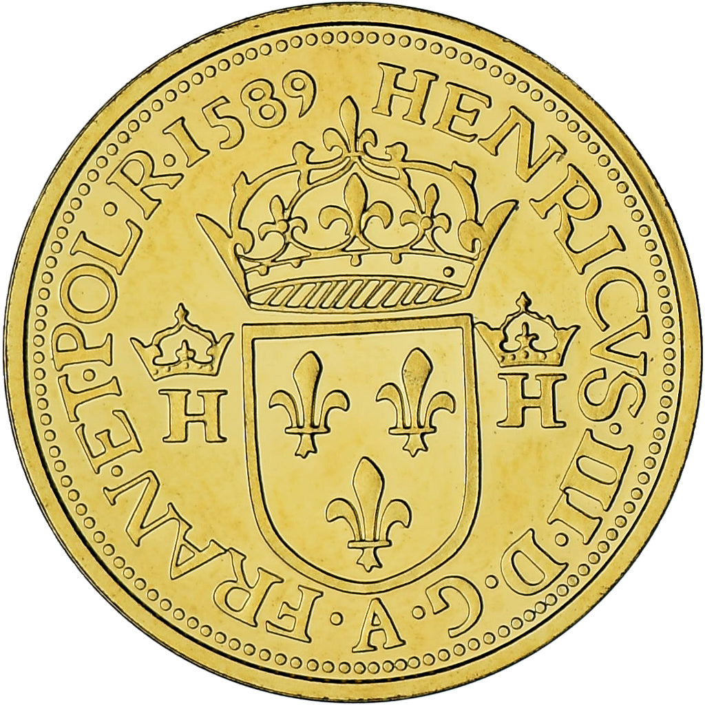 France, Médaille, Henri III, Reproduction écu d'or 1589, BE, FDC, Or