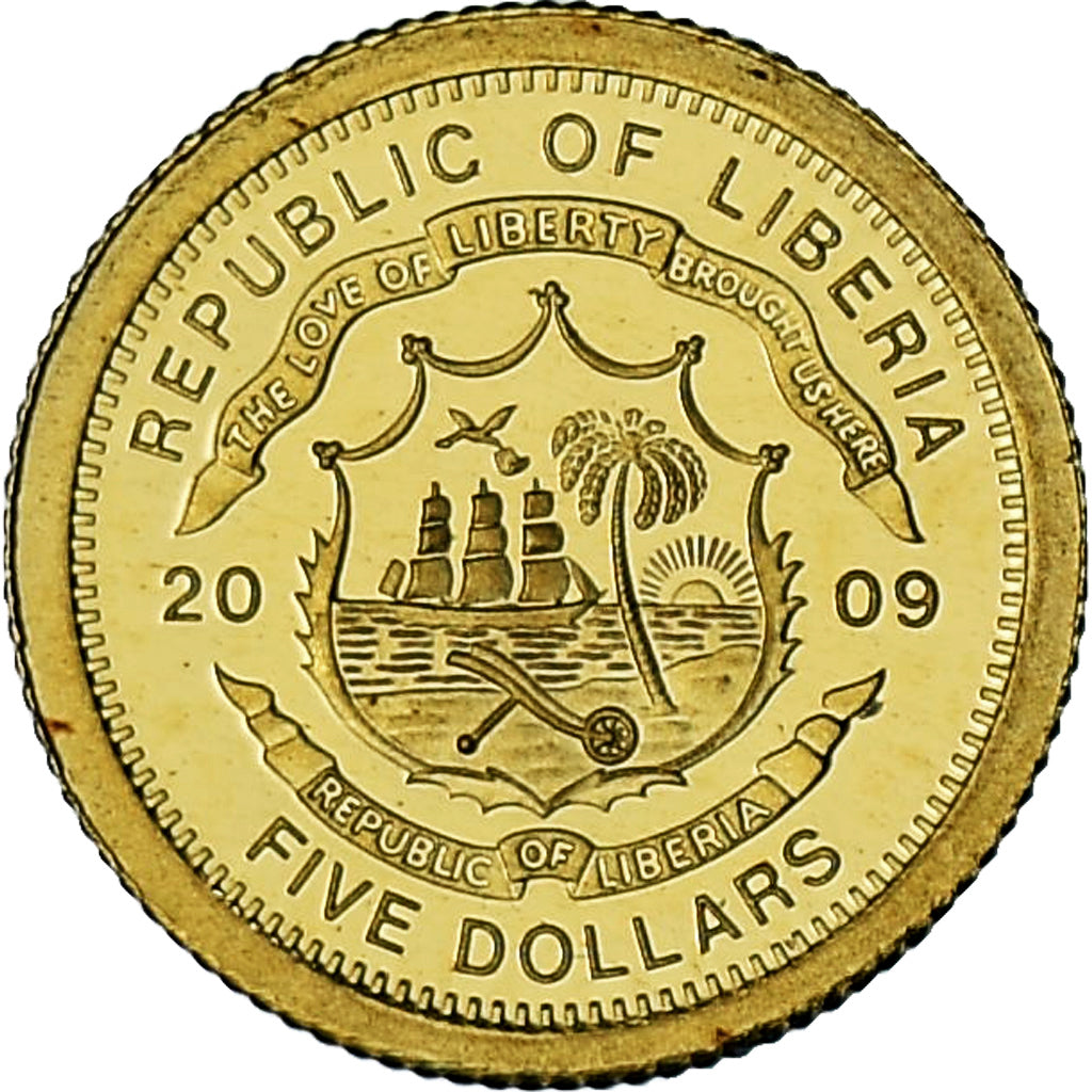 Liberia, Barack Obama, 5 Dollars, 2009, Proof, FDC, Oro